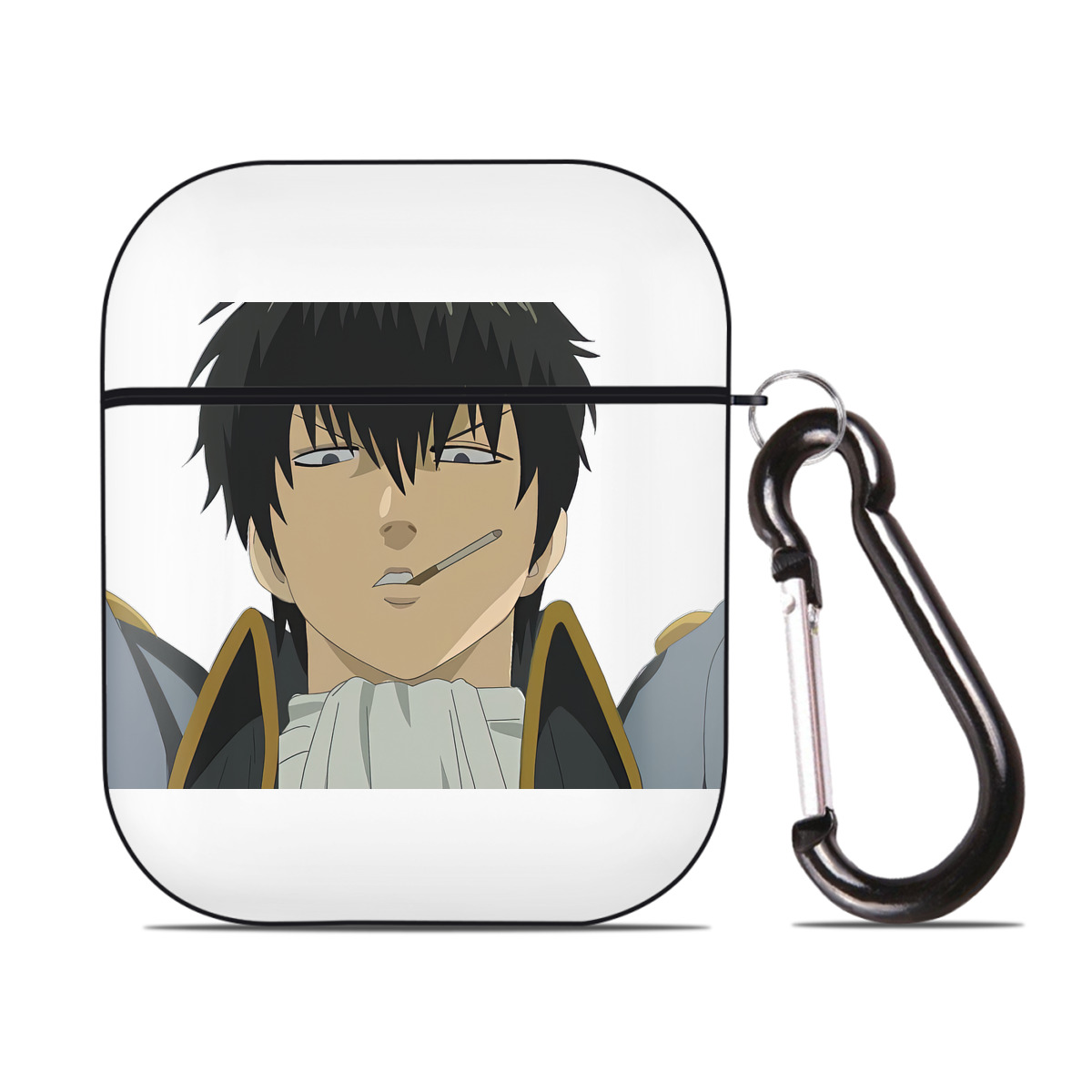 （画像用） ぎんたま 坂田銀時（さかたぎんとき） 神楽 志村新八（しむら しんぱち） GINTAMA Sakata Gintoki Kagura Shimura Shinpachi AirPods 第2世代保護ケース ハードシェル ブラック 耐衝撃・防指紋・カラビナ付き