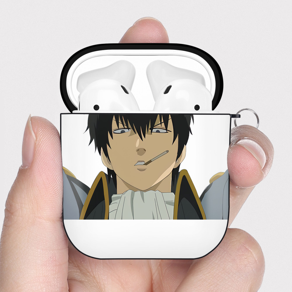 （画像用） ぎんたま 坂田銀時（さかたぎんとき） 神楽 志村新八（しむら しんぱち） GINTAMA Sakata Gintoki Kagura Shimura Shinpachi AirPods 第2世代保護ケース ハードシェル ブラック 耐衝撃・防指紋・カラビナ付き