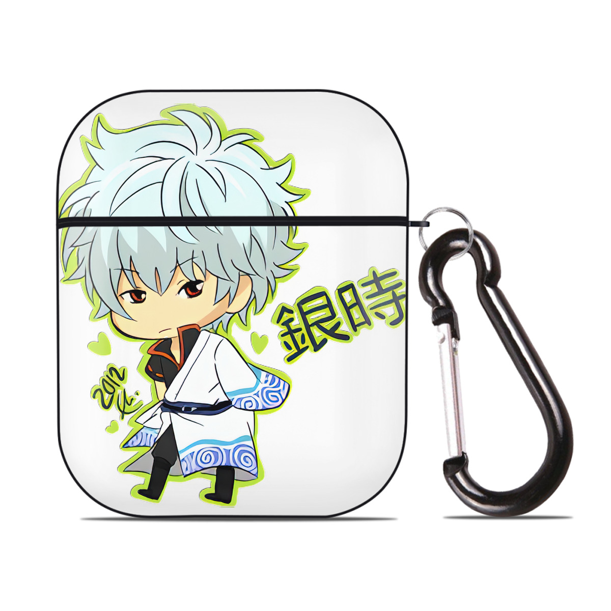 （画像用） ぎんたま 坂田銀時（さかたぎんとき） 神楽 志村新八（しむら しんぱち） GINTAMA Sakata Gintoki Kagura Shimura Shinpachi AirPods 第2世代保護ケース ハードシェル ブラック 耐衝撃・防指紋・カラビナ付き