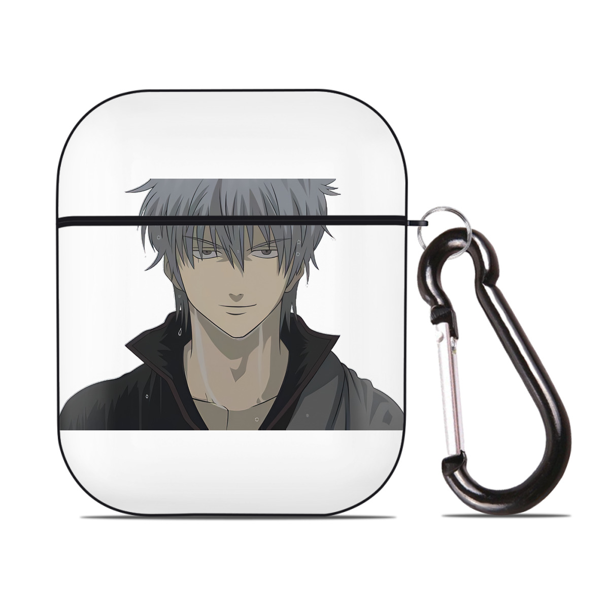（画像用） ぎんたま 坂田銀時（さかたぎんとき） 神楽 志村新八（しむら しんぱち） GINTAMA Sakata Gintoki Kagura Shimura Shinpachi AirPods 第2世代保護ケース ハードシェル ブラック 耐衝撃・防指紋・カラビナ付き