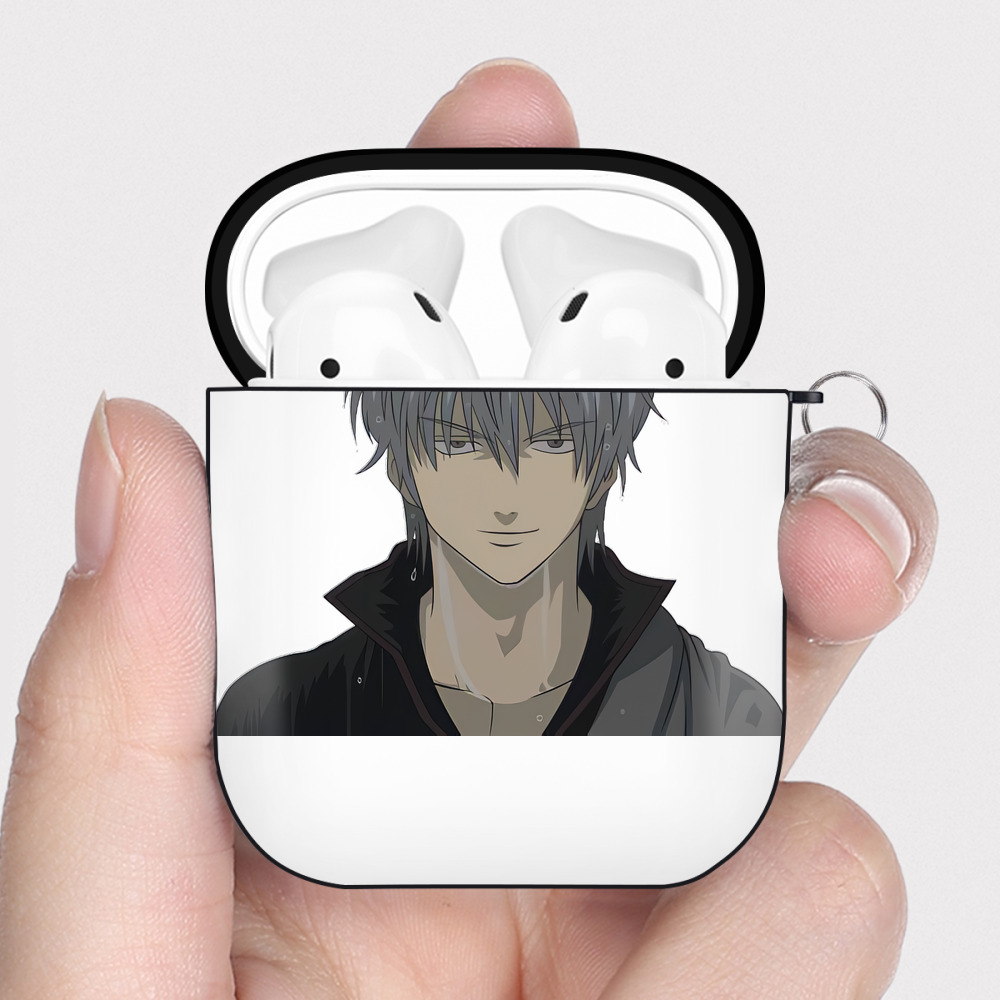 （画像用） ぎんたま 坂田銀時（さかたぎんとき） 神楽 志村新八（しむら しんぱち） GINTAMA Sakata Gintoki Kagura Shimura Shinpachi AirPods 第2世代保護ケース ハードシェル ブラック 耐衝撃・防指紋・カラビナ付き