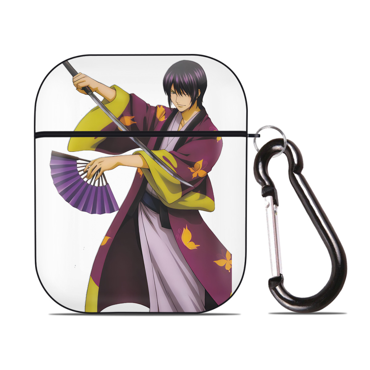 （画像用） ぎんたま 坂田銀時（さかたぎんとき） 神楽 志村新八（しむら しんぱち） GINTAMA Sakata Gintoki Kagura Shimura Shinpachi AirPods 第2世代保護ケース ハードシェル ブラック 耐衝撃・防指紋・カラビナ付き