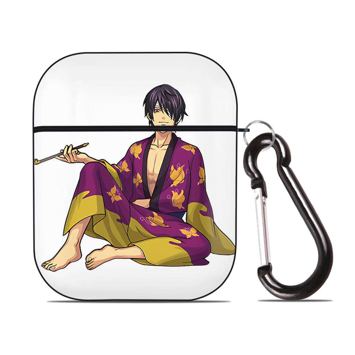 （画像用） ぎんたま 坂田銀時（さかたぎんとき） 神楽 志村新八（しむら しんぱち） GINTAMA Sakata Gintoki Kagura Shimura Shinpachi AirPods 第2世代保護ケース ハードシェル ブラック 耐衝撃・防指紋・カラビナ付き
