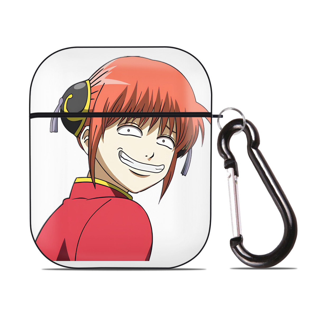 （画像用） ぎんたま 坂田銀時（さかたぎんとき） 神楽 志村新八（しむら しんぱち） GINTAMA Sakata Gintoki Kagura Shimura Shinpachi AirPods 第2世代保護ケース ハードシェル ブラック 耐衝撃・防指紋・カラビナ付き