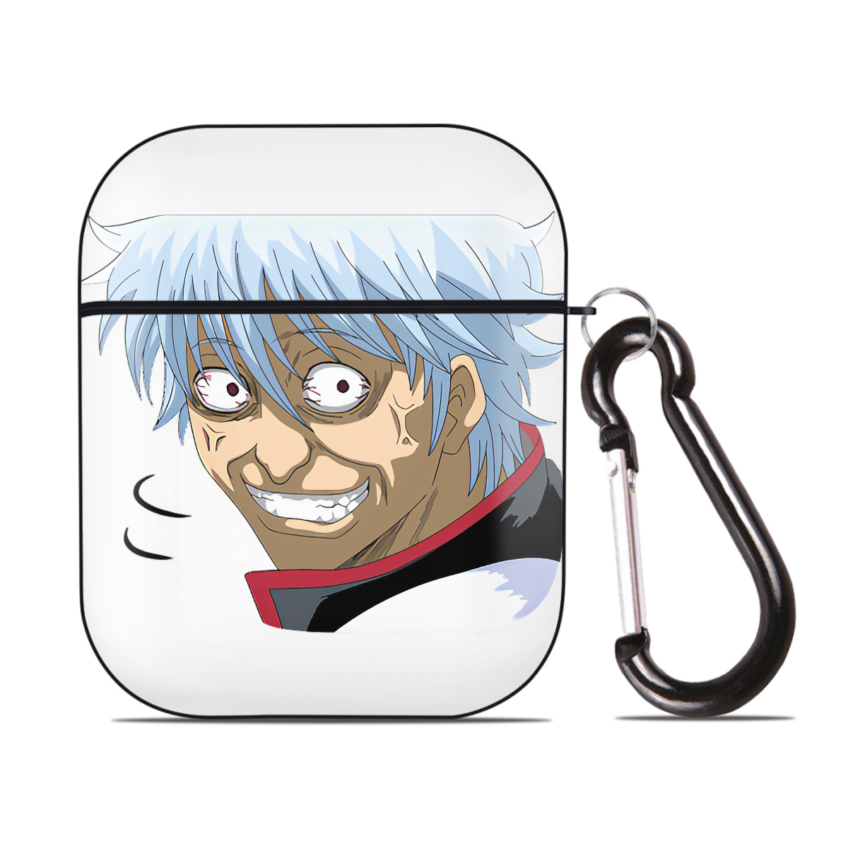 （画像用） ぎんたま 坂田銀時（さかたぎんとき） 神楽 志村新八（しむら しんぱち） GINTAMA Sakata Gintoki Kagura Shimura Shinpachi AirPods 第2世代保護ケース ハードシェル ブラック 耐衝撃・防指紋・カラビナ付き