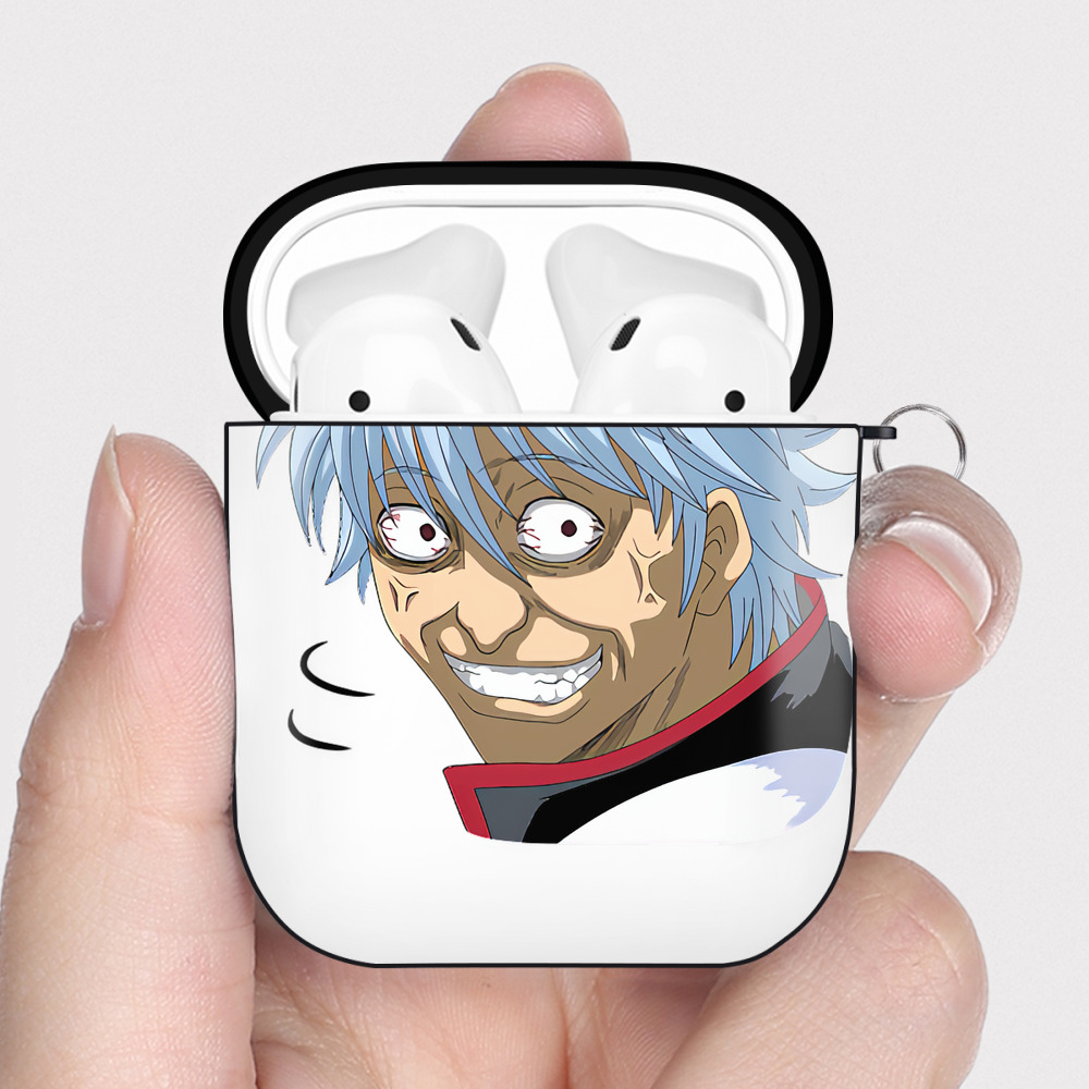 （画像用） ぎんたま 坂田銀時（さかたぎんとき） 神楽 志村新八（しむら しんぱち） GINTAMA Sakata Gintoki Kagura Shimura Shinpachi AirPods 第2世代保護ケース ハードシェル ブラック 耐衝撃・防指紋・カラビナ付き