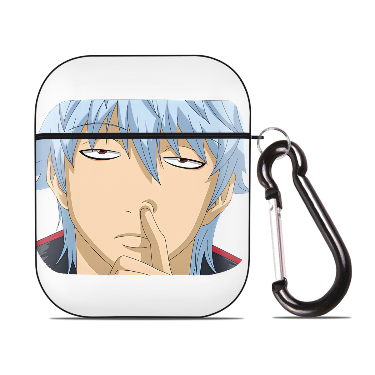 （画像用） ぎんたま 坂田銀時（さかたぎんとき） 神楽 志村新八（しむら しんぱち） GINTAMA Sakata Gintoki Kagura Shimura Shinpachi AirPods 第2世代保護ケース ハードシェル ブラック 耐衝撃・防指紋・カラビナ付き