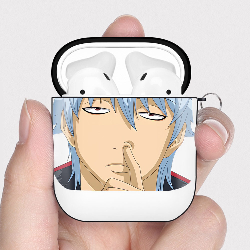 （画像用） ぎんたま 坂田銀時（さかたぎんとき） 神楽 志村新八（しむら しんぱち） GINTAMA Sakata Gintoki Kagura Shimura Shinpachi AirPods 第2世代保護ケース ハードシェル ブラック 耐衝撃・防指紋・カラビナ付き