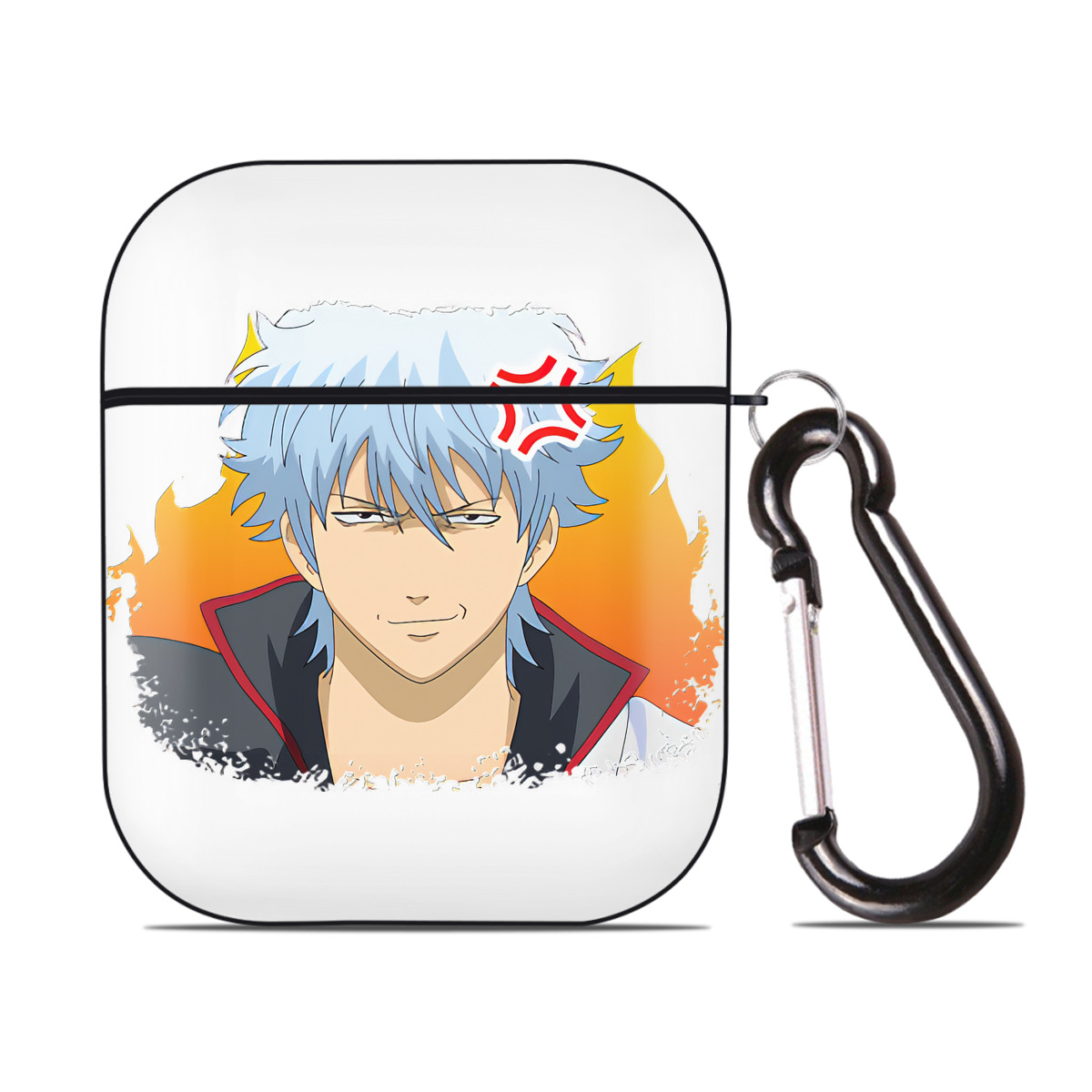 （画像用） ぎんたま 坂田銀時（さかたぎんとき） 神楽 志村新八（しむら しんぱち） GINTAMA Sakata Gintoki Kagura Shimura Shinpachi AirPods 第2世代保護ケース ハードシェル ブラック 耐衝撃・防指紋・カラビナ付き