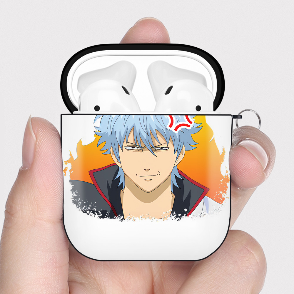 （画像用） ぎんたま 坂田銀時（さかたぎんとき） 神楽 志村新八（しむら しんぱち） GINTAMA Sakata Gintoki Kagura Shimura Shinpachi AirPods 第2世代保護ケース ハードシェル ブラック 耐衝撃・防指紋・カラビナ付き