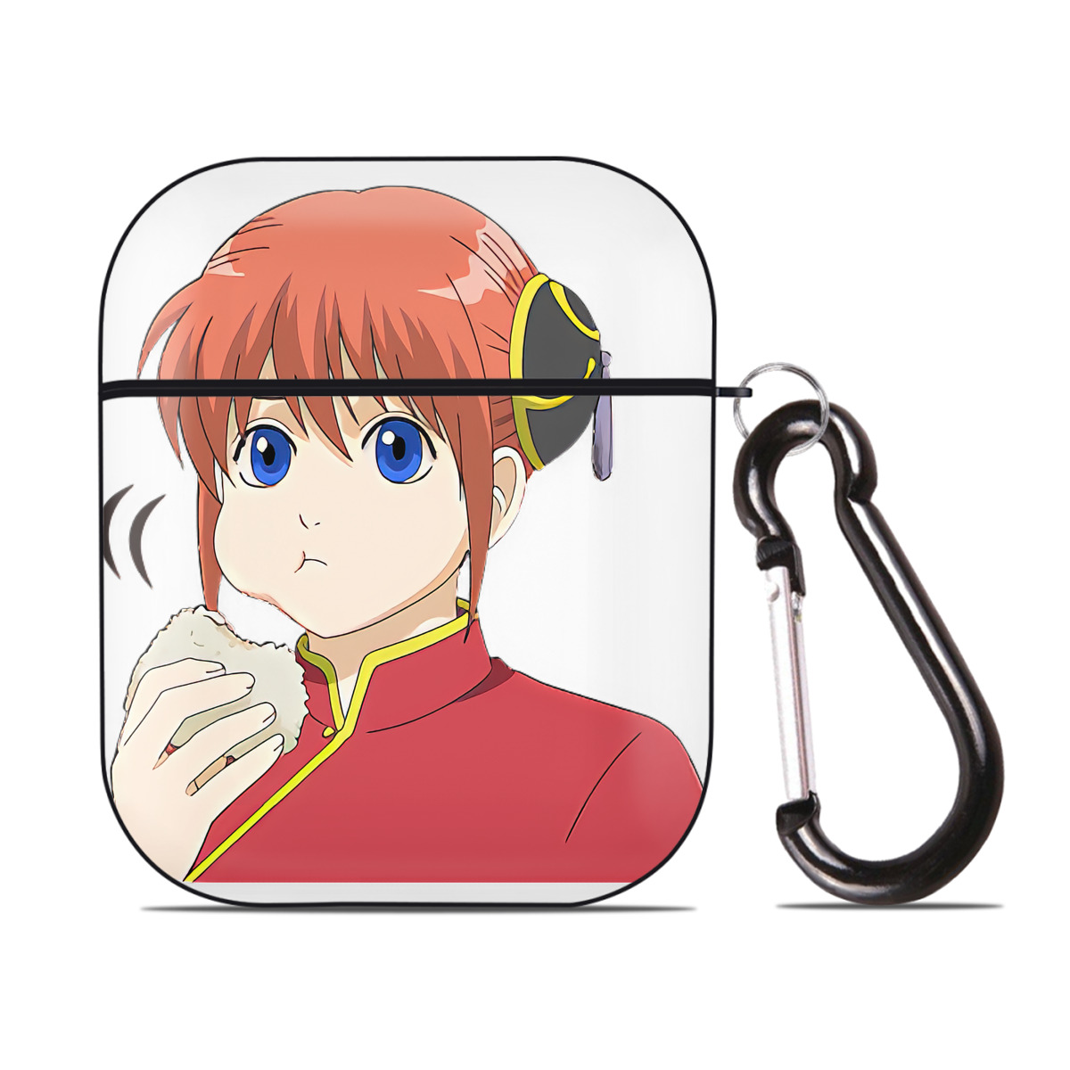 （画像用） ぎんたま 坂田銀時（さかたぎんとき） 神楽 志村新八（しむら しんぱち） GINTAMA Sakata Gintoki Kagura Shimura Shinpachi AirPods 第2世代保護ケース ハードシェル ブラック 耐衝撃・防指紋・カラビナ付き