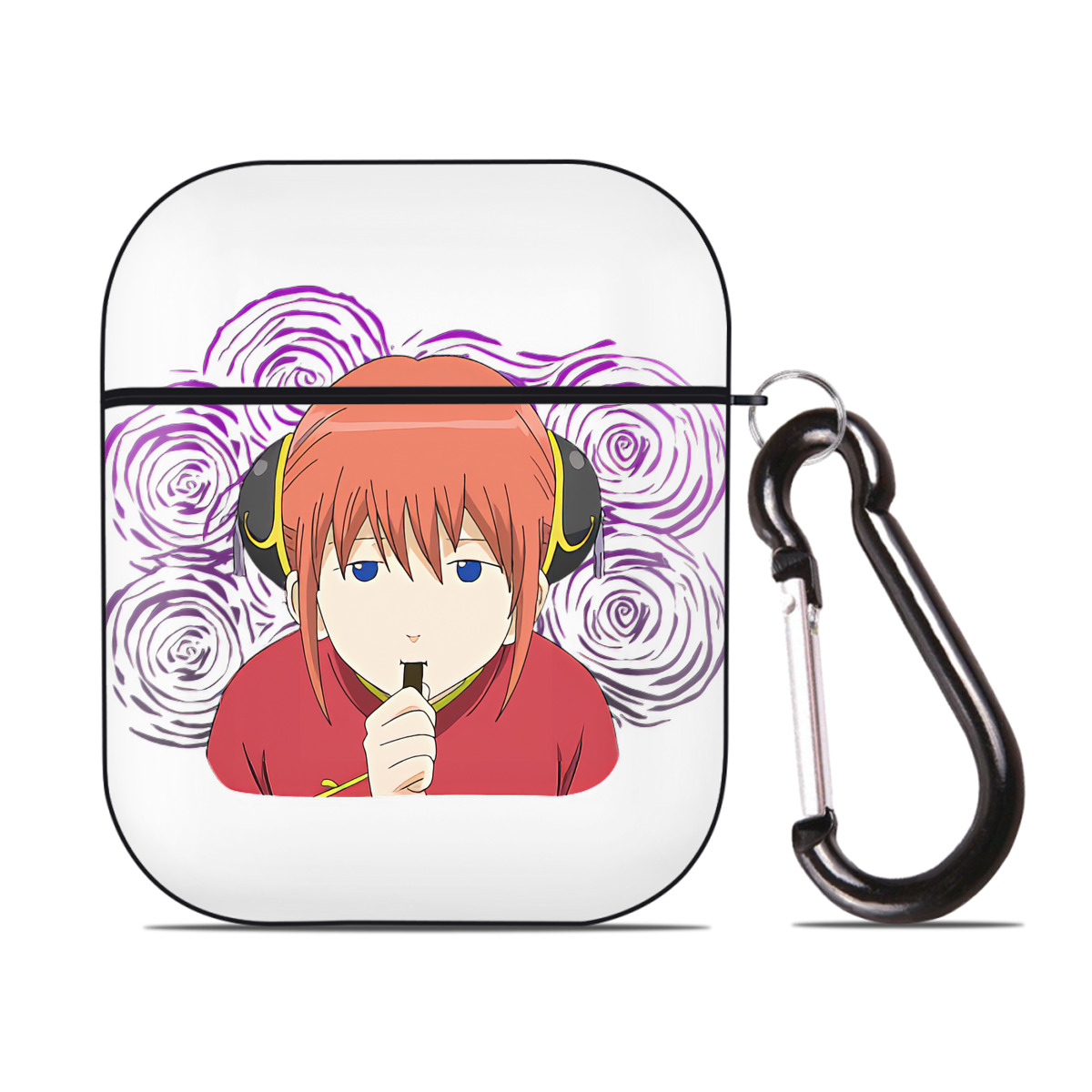 （画像用） ぎんたま 坂田銀時（さかたぎんとき） 神楽 志村新八（しむら しんぱち） GINTAMA Sakata Gintoki Kagura Shimura Shinpachi AirPods 第2世代保護ケース ハードシェル ブラック 耐衝撃・防指紋・カラビナ付き