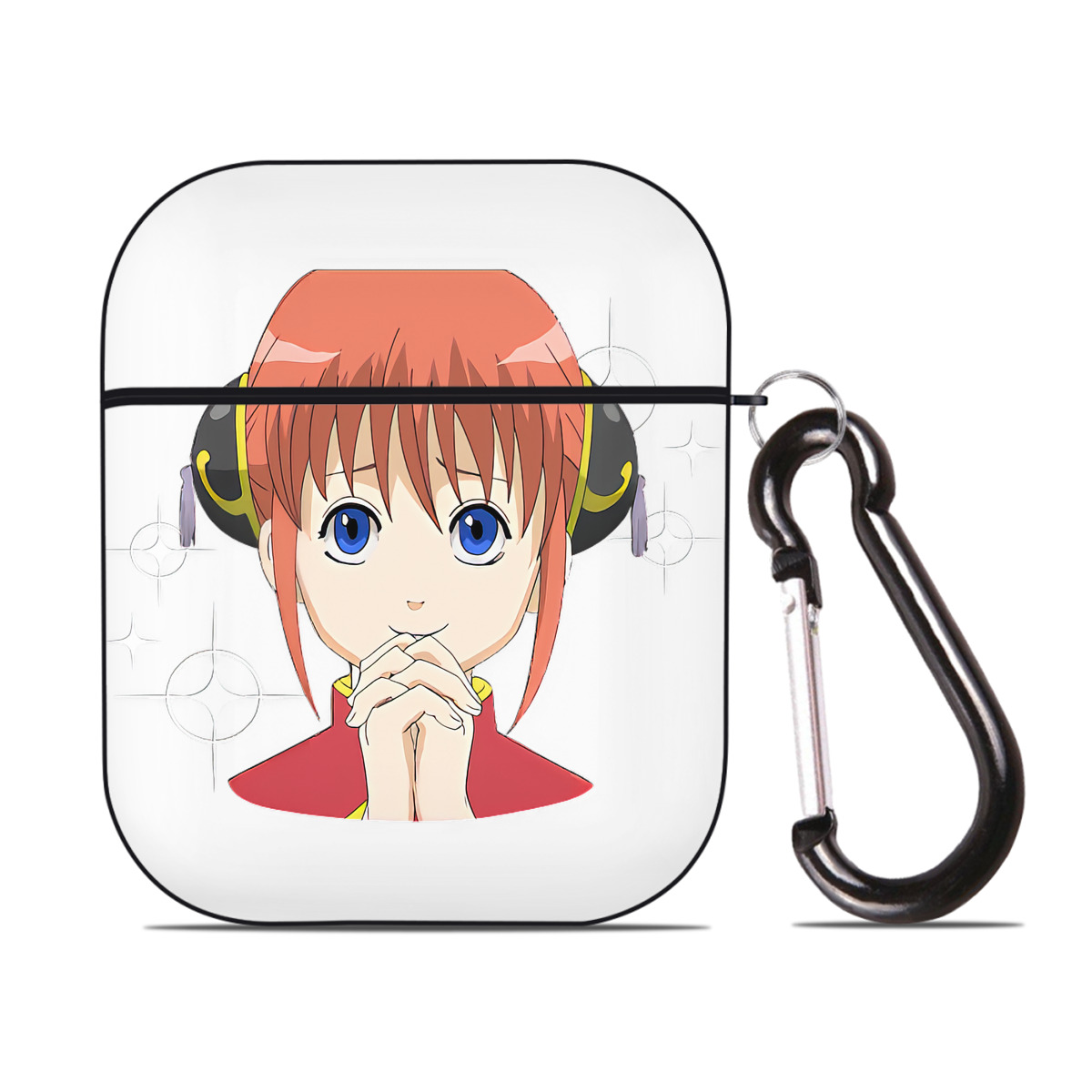 （画像用） ぎんたま 坂田銀時（さかたぎんとき） 神楽 志村新八（しむら しんぱち） GINTAMA Sakata Gintoki Kagura Shimura Shinpachi AirPods 第2世代保護ケース ハードシェル ブラック 耐衝撃・防指紋・カラビナ付き
