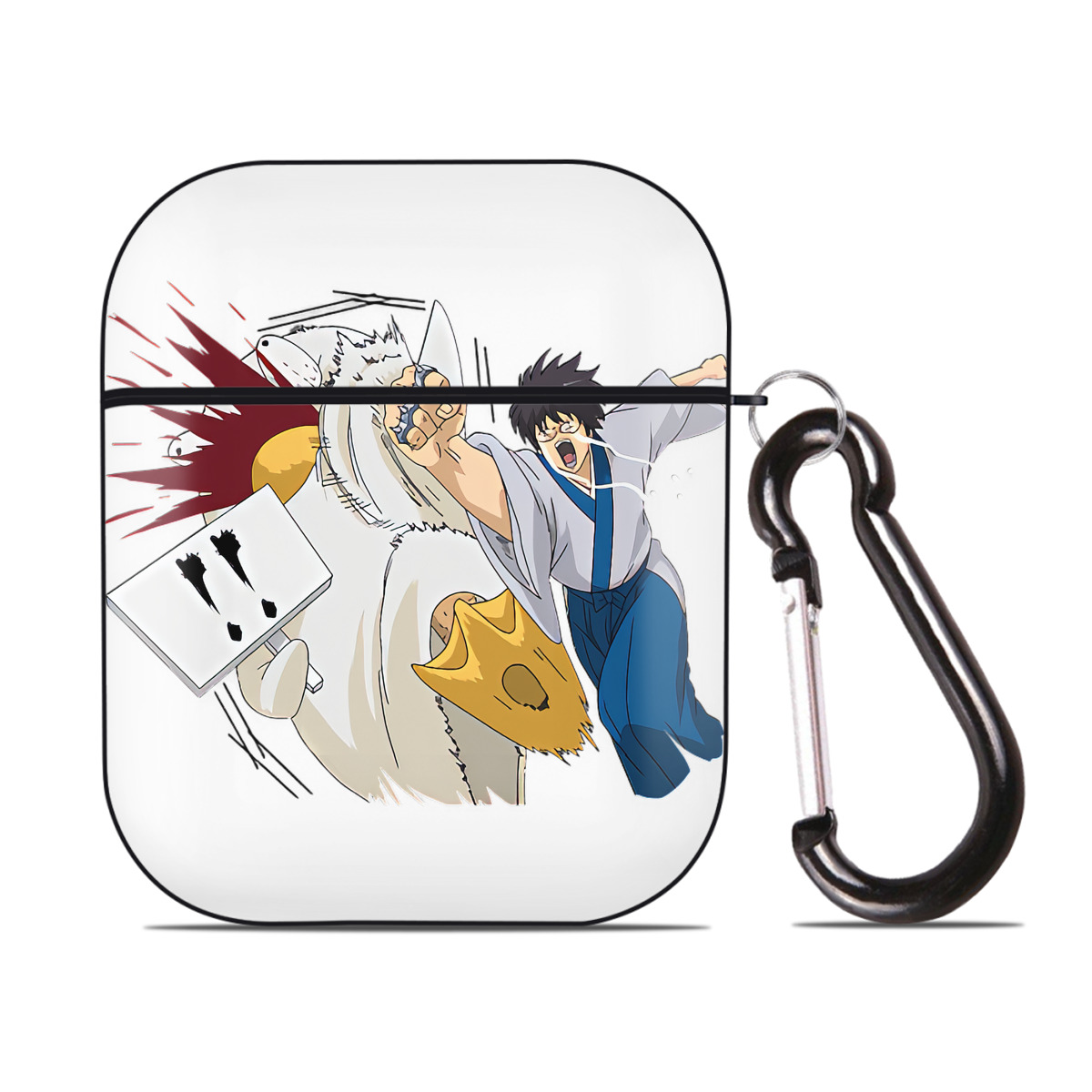 （画像用） ぎんたま 坂田銀時（さかたぎんとき） 神楽 志村新八（しむら しんぱち） GINTAMA Sakata Gintoki Kagura Shimura Shinpachi AirPods 第2世代保護ケース ハードシェル ブラック 耐衝撃・防指紋・カラビナ付き