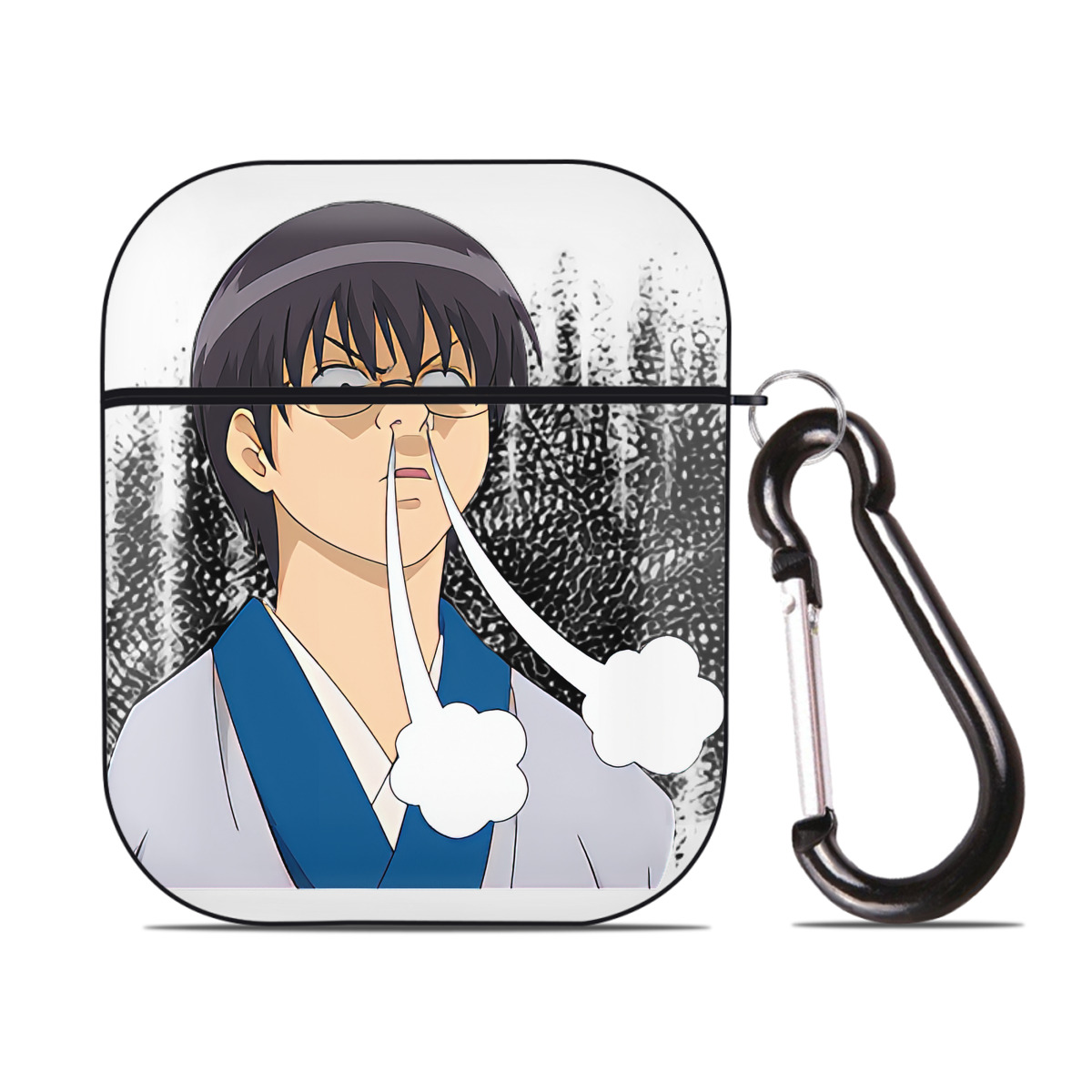 （画像用） ぎんたま 坂田銀時（さかたぎんとき） 神楽 志村新八（しむら しんぱち） GINTAMA Sakata Gintoki Kagura Shimura Shinpachi AirPods 第2世代保護ケース ハードシェル ブラック 耐衝撃・防指紋・カラビナ付き