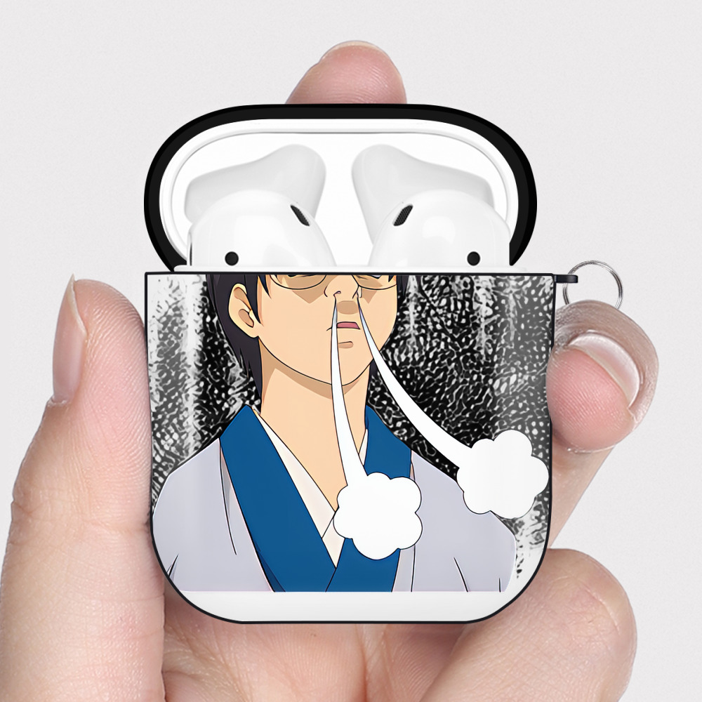 （画像用） ぎんたま 坂田銀時（さかたぎんとき） 神楽 志村新八（しむら しんぱち） GINTAMA Sakata Gintoki Kagura Shimura Shinpachi AirPods 第2世代保護ケース ハードシェル ブラック 耐衝撃・防指紋・カラビナ付き