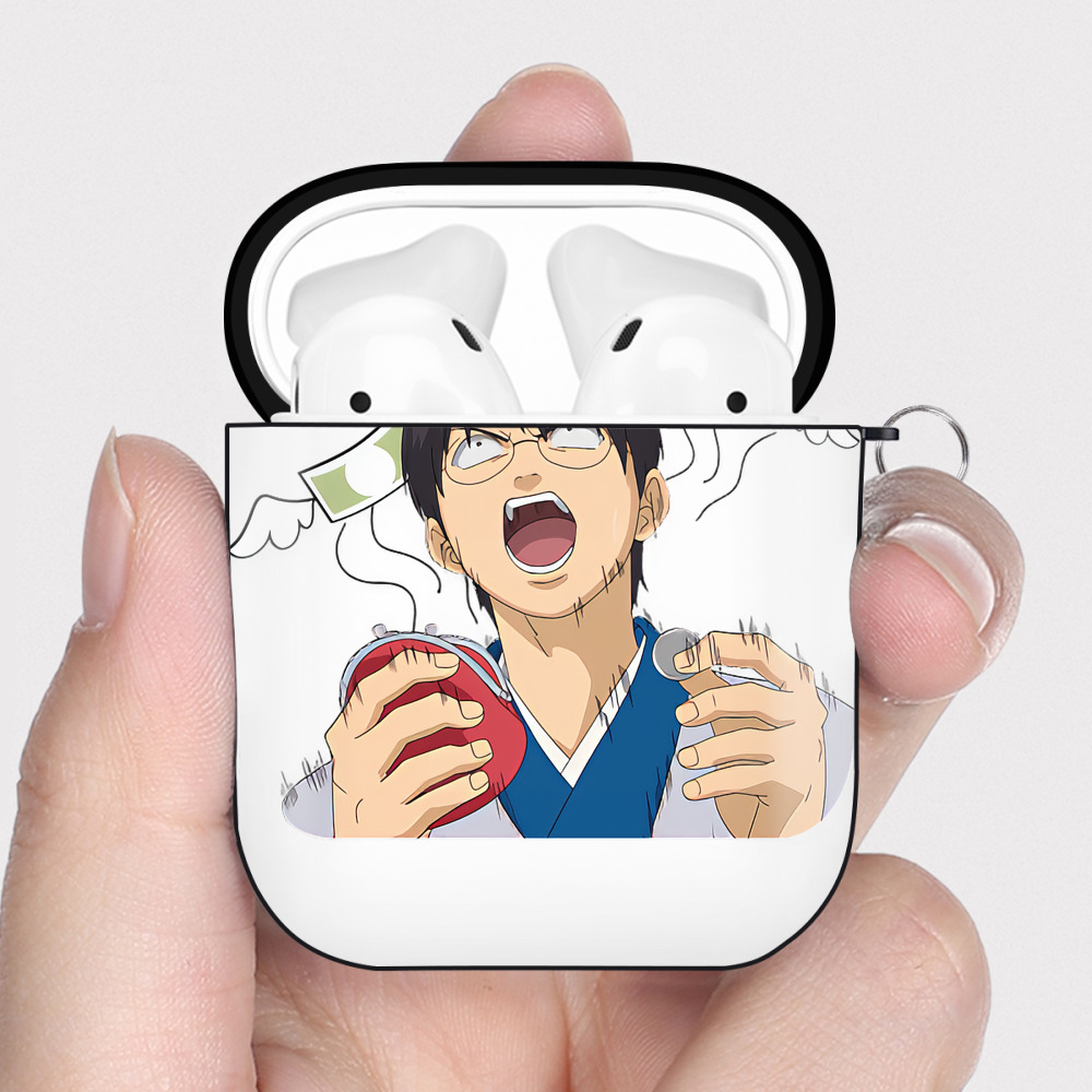 （画像用） ぎんたま 坂田銀時（さかたぎんとき） 神楽 志村新八（しむら しんぱち） GINTAMA Sakata Gintoki Kagura Shimura Shinpachi AirPods 第2世代保護ケース ハードシェル ブラック 耐衝撃・防指紋・カラビナ付き