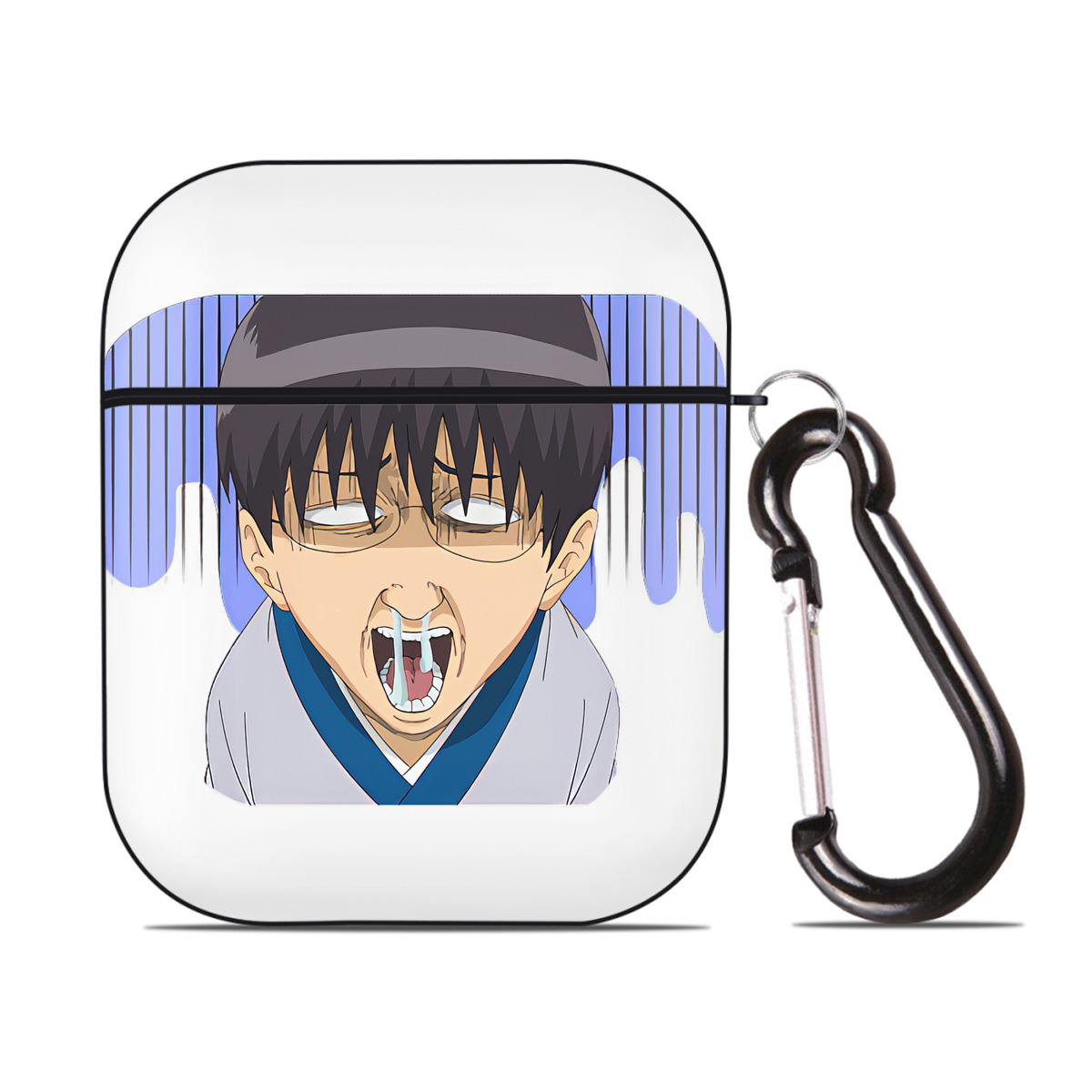 （画像用） ぎんたま 坂田銀時（さかたぎんとき） 神楽 志村新八（しむら しんぱち） GINTAMA Sakata Gintoki Kagura Shimura Shinpachi AirPods 第2世代保護ケース ハードシェル ブラック 耐衝撃・防指紋・カラビナ付き