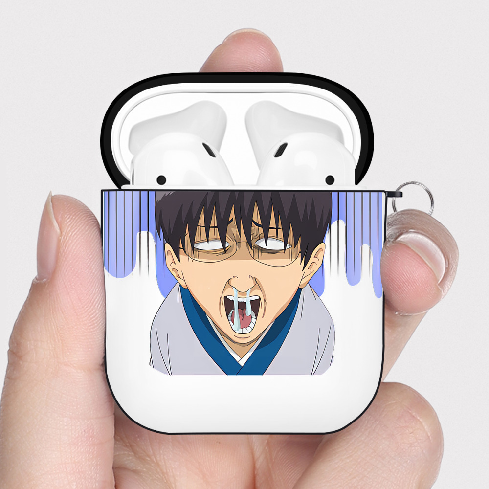 （画像用） ぎんたま 坂田銀時（さかたぎんとき） 神楽 志村新八（しむら しんぱち） GINTAMA Sakata Gintoki Kagura Shimura Shinpachi AirPods 第2世代保護ケース ハードシェル ブラック 耐衝撃・防指紋・カラビナ付き