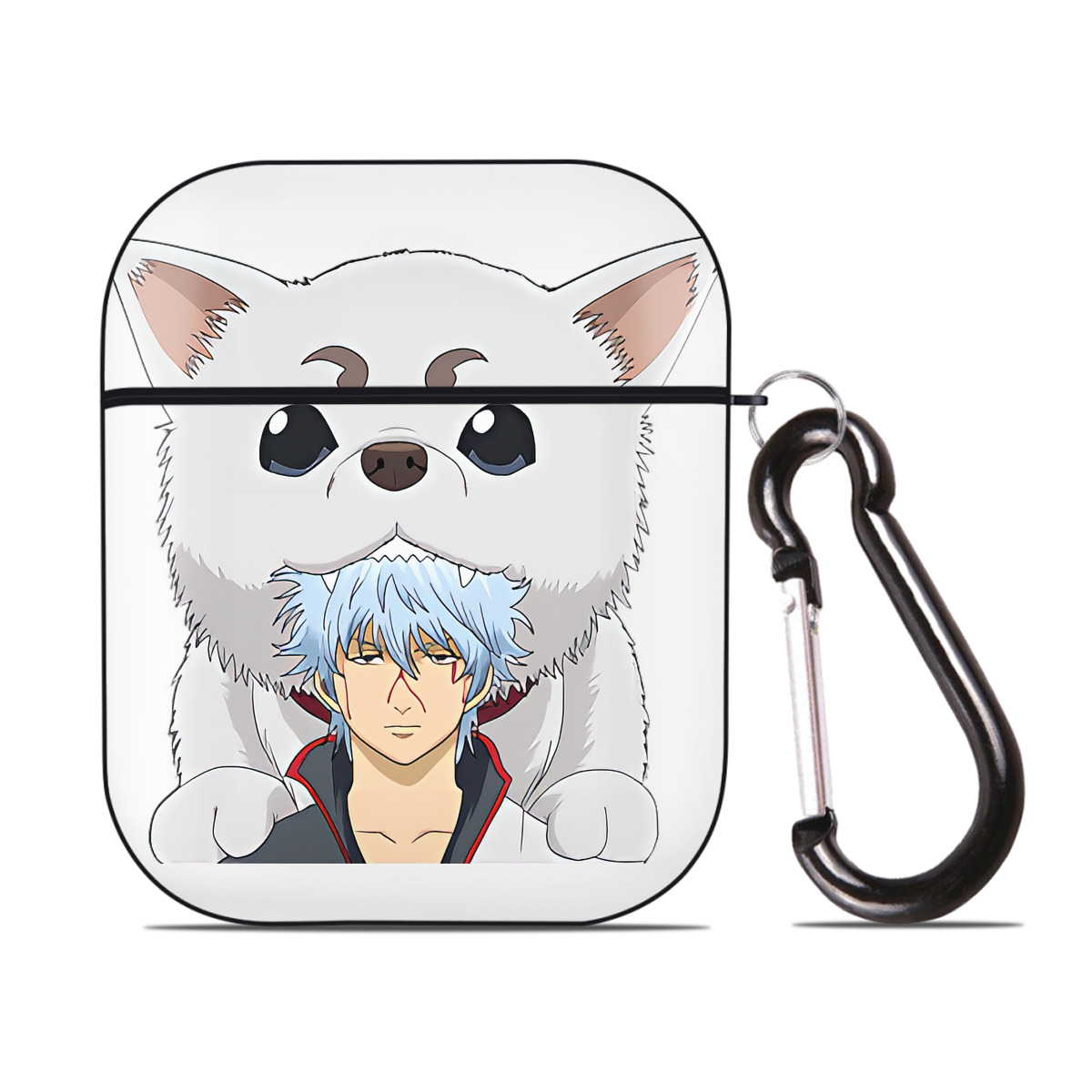 （画像用） ぎんたま 坂田銀時（さかたぎんとき） 神楽 志村新八（しむら しんぱち） GINTAMA Sakata Gintoki Kagura Shimura Shinpachi AirPods 第2世代保護ケース ハードシェル ブラック 耐衝撃・防指紋・カラビナ付き
