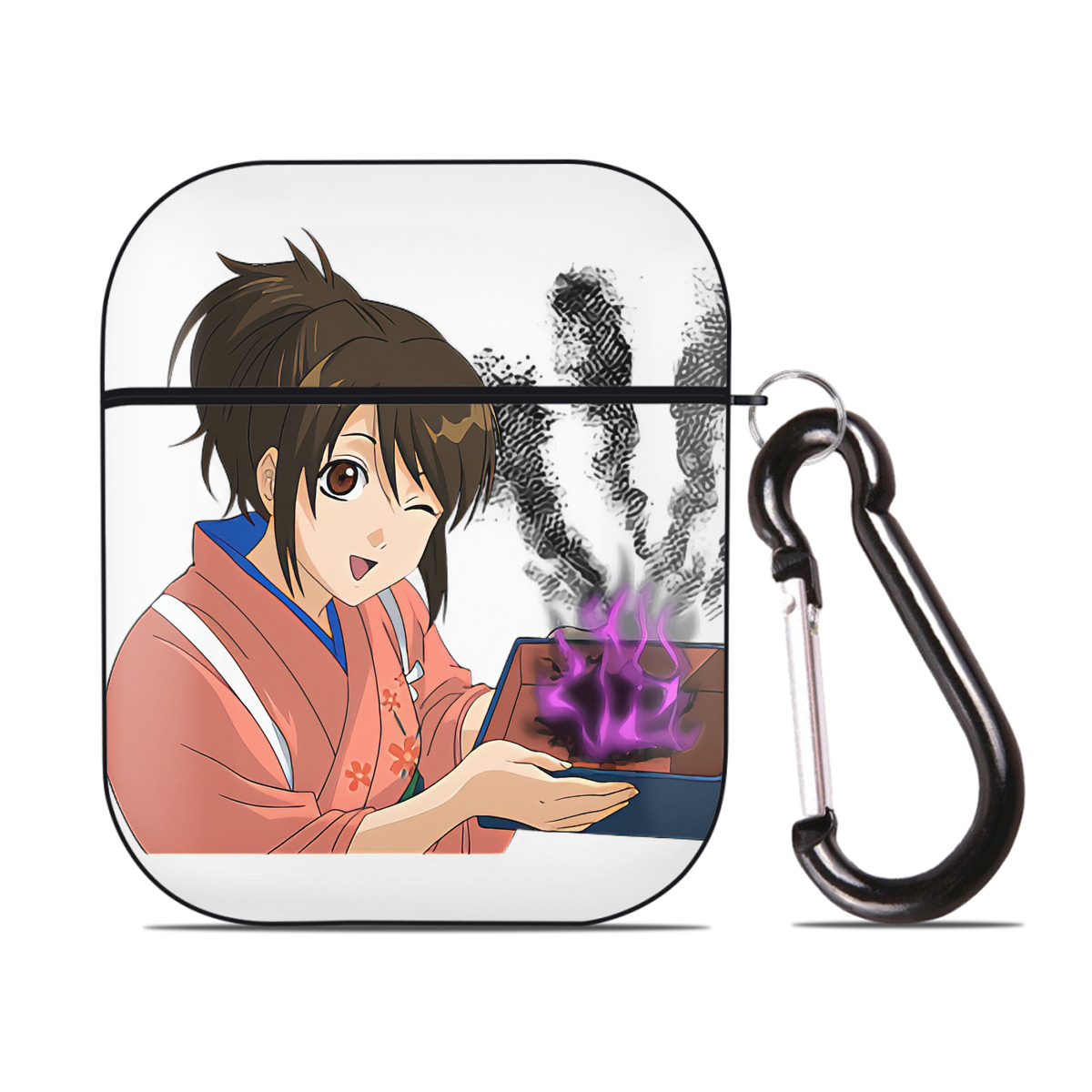 （画像用） ぎんたま 坂田銀時（さかたぎんとき） 神楽 志村新八（しむら しんぱち） GINTAMA Sakata Gintoki Kagura Shimura Shinpachi AirPods 第2世代保護ケース ハードシェル ブラック 耐衝撃・防指紋・カラビナ付き