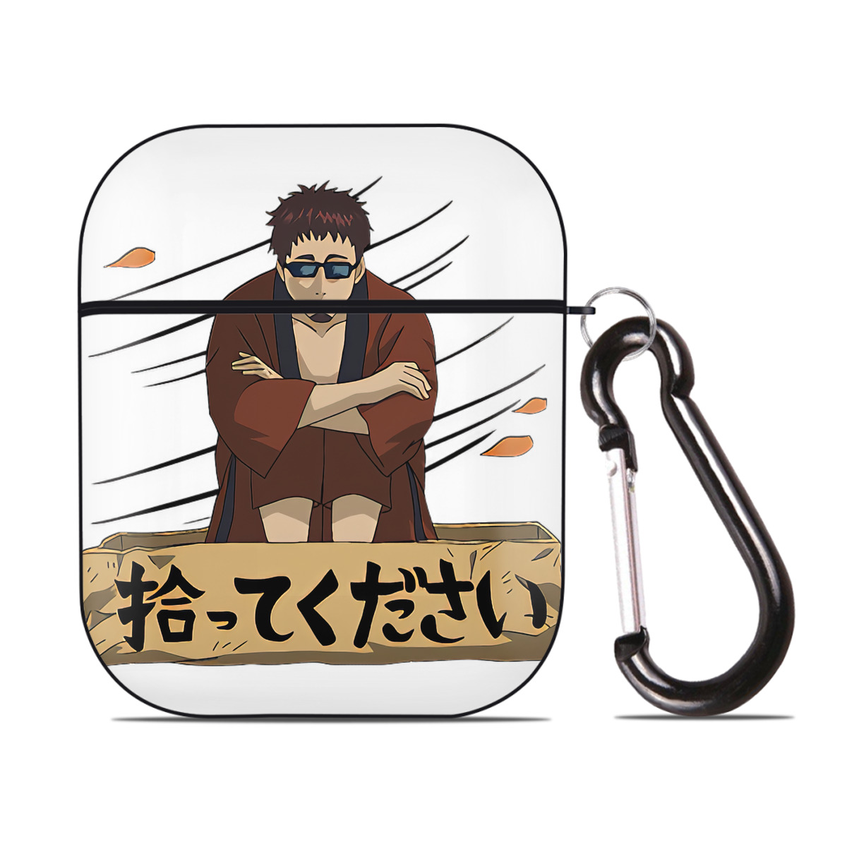 （画像用） ぎんたま 坂田銀時（さかたぎんとき） 神楽 志村新八（しむら しんぱち） GINTAMA Sakata Gintoki Kagura Shimura Shinpachi AirPods 第2世代保護ケース ハードシェル ブラック 耐衝撃・防指紋・カラビナ付き