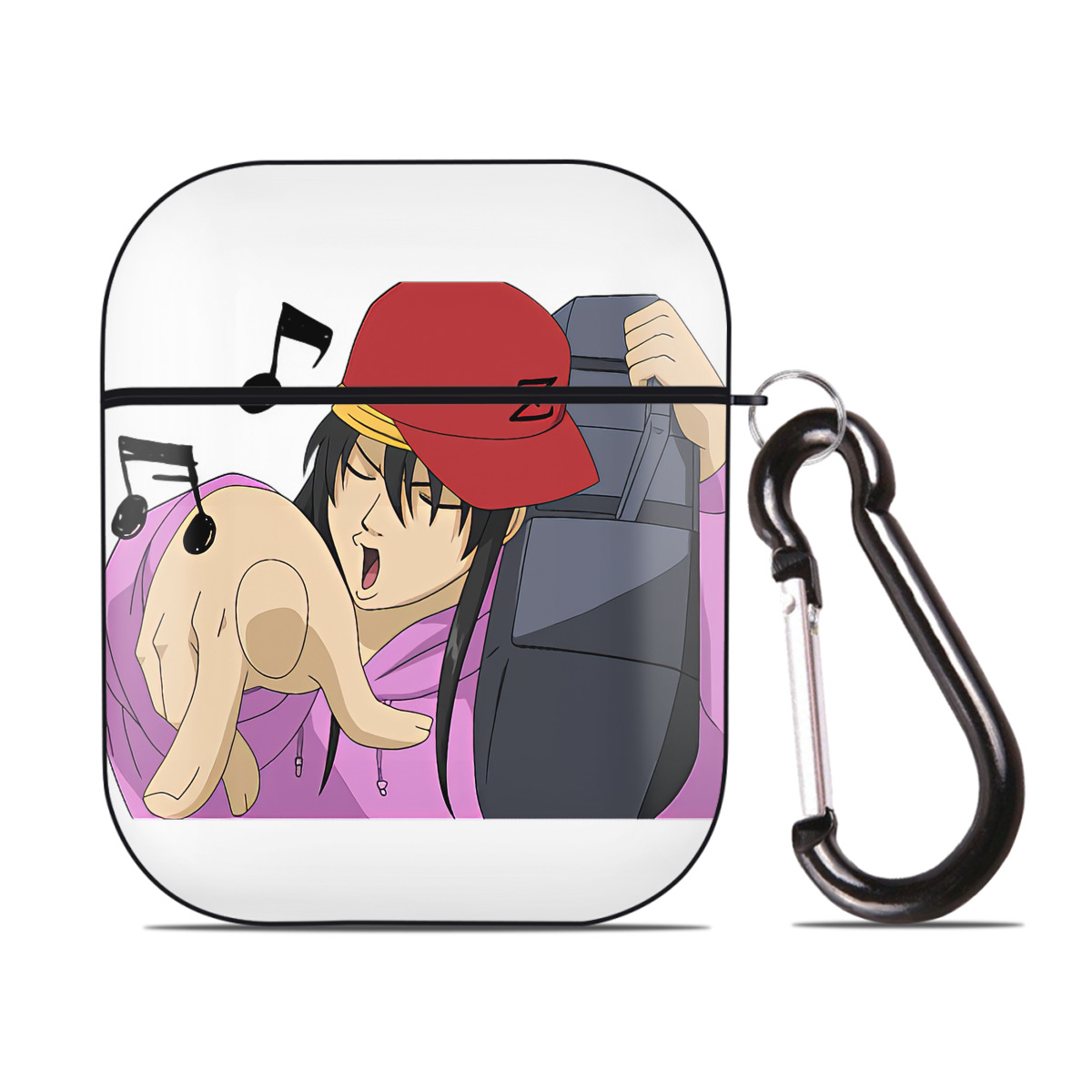 （画像用） ぎんたま 坂田銀時（さかたぎんとき） 神楽 志村新八（しむら しんぱち） GINTAMA Sakata Gintoki Kagura Shimura Shinpachi AirPods 第2世代保護ケース ハードシェル ブラック 耐衝撃・防指紋・カラビナ付き