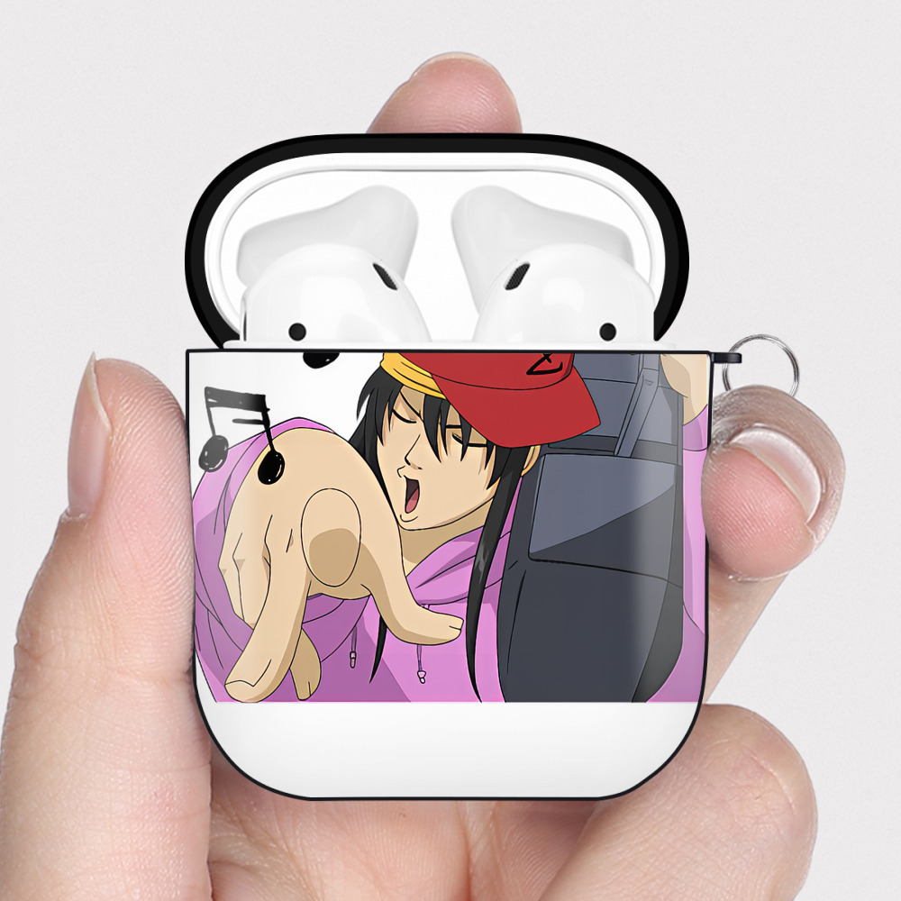 （画像用） ぎんたま 坂田銀時（さかたぎんとき） 神楽 志村新八（しむら しんぱち） GINTAMA Sakata Gintoki Kagura Shimura Shinpachi AirPods 第2世代保護ケース ハードシェル ブラック 耐衝撃・防指紋・カラビナ付き