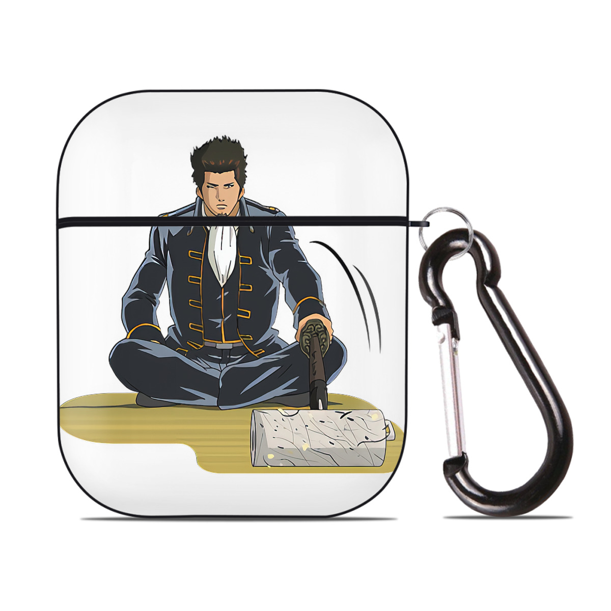 （画像用） ぎんたま 坂田銀時（さかたぎんとき） 神楽 志村新八（しむら しんぱち） GINTAMA Sakata Gintoki Kagura Shimura Shinpachi AirPods 第2世代保護ケース ハードシェル ブラック 耐衝撃・防指紋・カラビナ付き