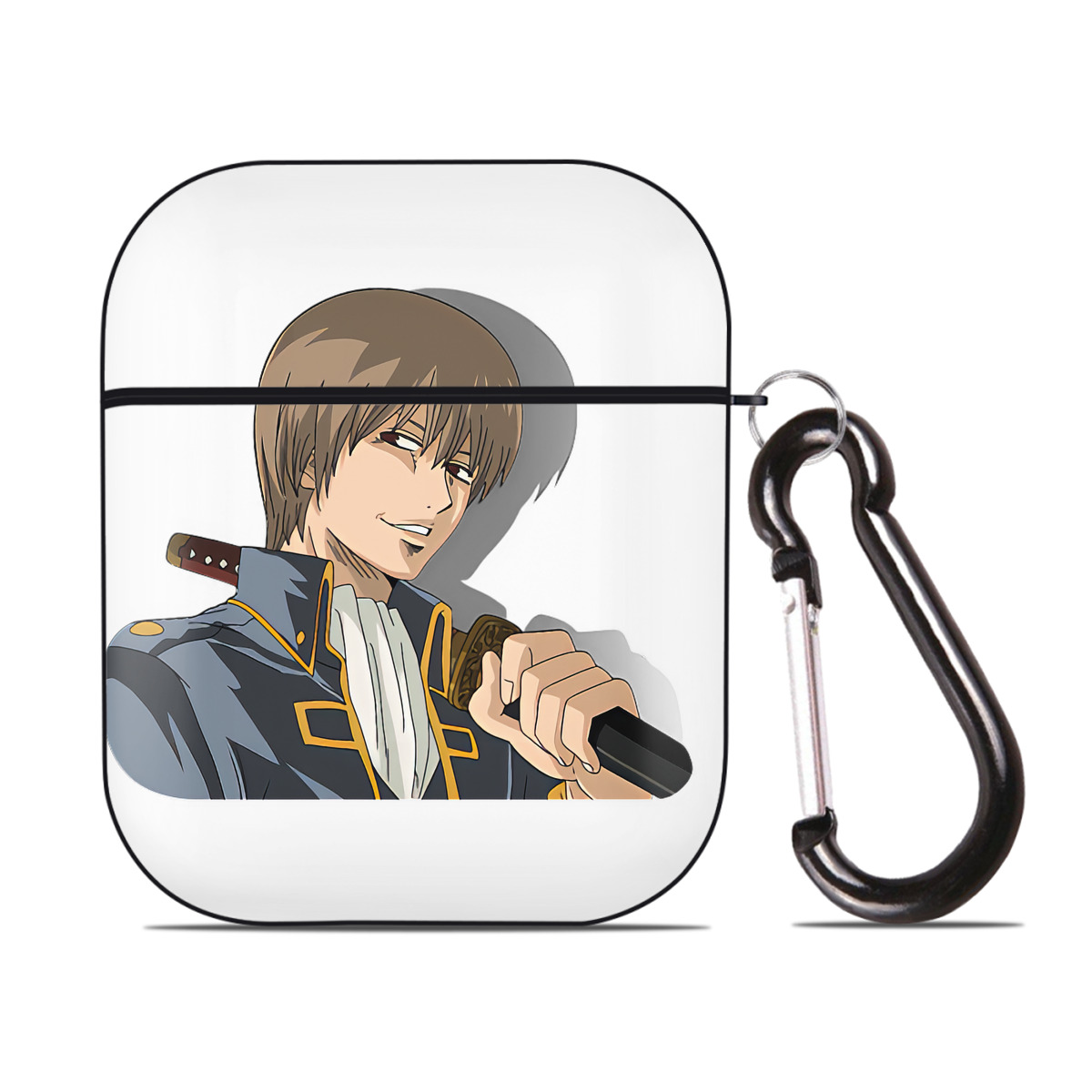 （画像用） ぎんたま 坂田銀時（さかたぎんとき） 神楽 志村新八（しむら しんぱち） GINTAMA Sakata Gintoki Kagura Shimura Shinpachi AirPods 第2世代保護ケース ハードシェル ブラック 耐衝撃・防指紋・カラビナ付き