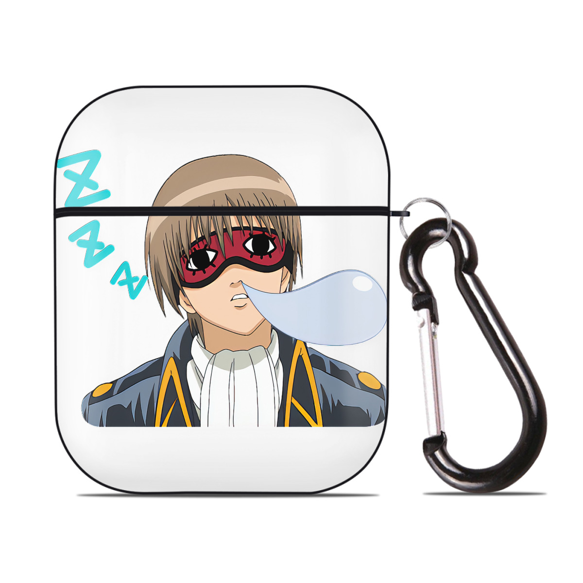 （画像用） ぎんたま 坂田銀時（さかたぎんとき） 神楽 志村新八（しむら しんぱち） GINTAMA Sakata Gintoki Kagura Shimura Shinpachi AirPods 第2世代保護ケース ハードシェル ブラック 耐衝撃・防指紋・カラビナ付き