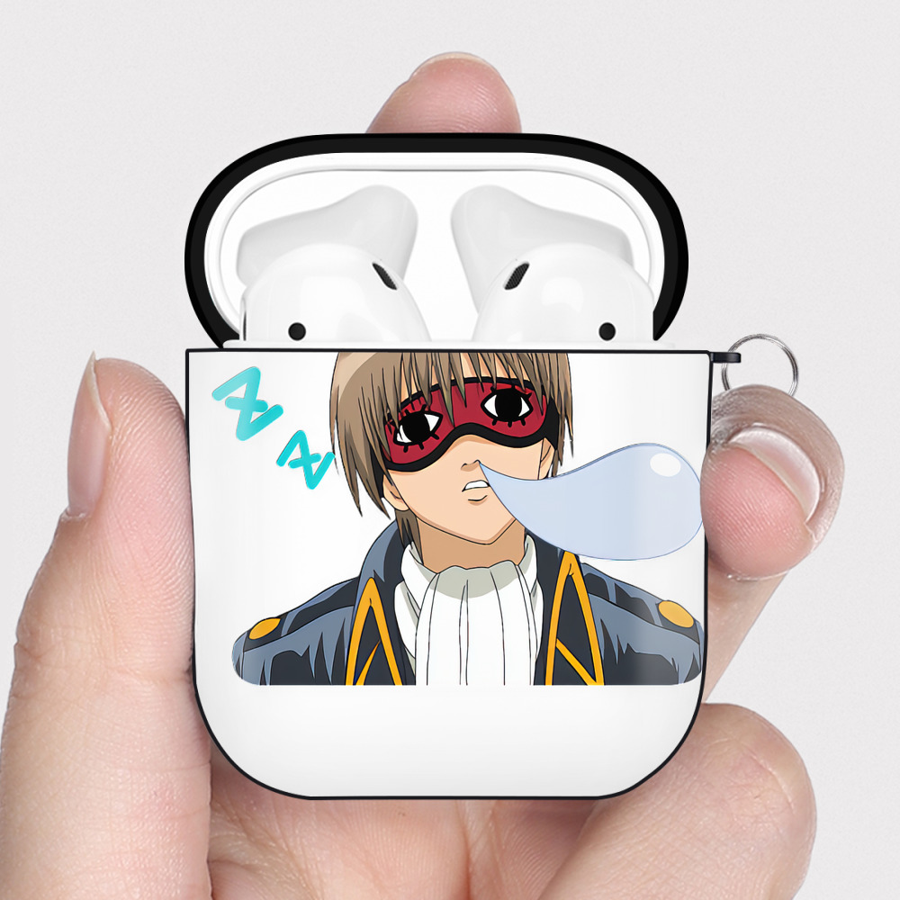 （画像用） ぎんたま 坂田銀時（さかたぎんとき） 神楽 志村新八（しむら しんぱち） GINTAMA Sakata Gintoki Kagura Shimura Shinpachi AirPods 第2世代保護ケース ハードシェル ブラック 耐衝撃・防指紋・カラビナ付き
