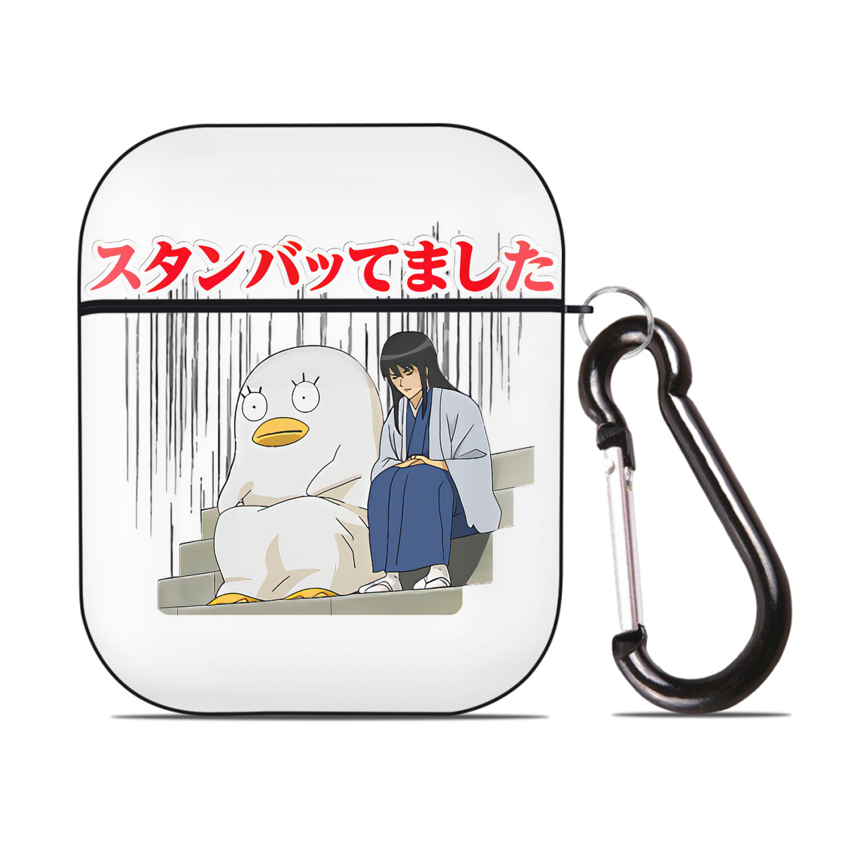 （画像用） ぎんたま 坂田銀時（さかたぎんとき） 神楽 志村新八（しむら しんぱち） GINTAMA Sakata Gintoki Kagura Shimura Shinpachi AirPods 第2世代保護ケース ハードシェル ブラック 耐衝撃・防指紋・カラビナ付き