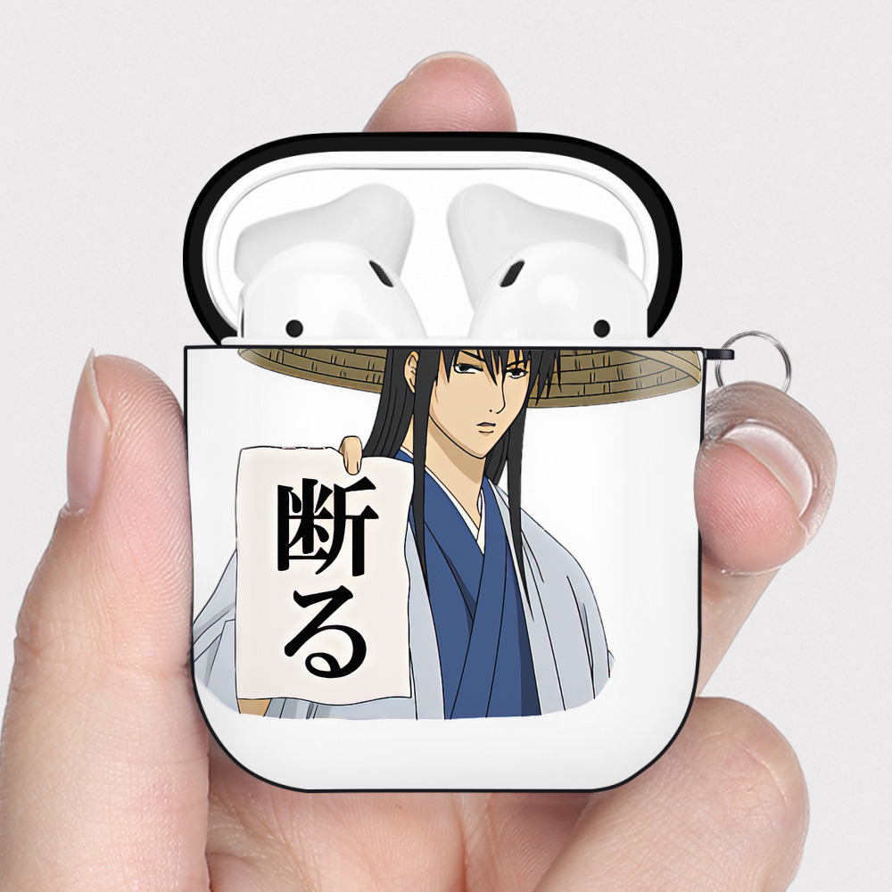 （画像用） ぎんたま 坂田銀時（さかたぎんとき） 神楽 志村新八（しむら しんぱち） GINTAMA Sakata Gintoki Kagura Shimura Shinpachi AirPods 第2世代保護ケース ハードシェル ブラック 耐衝撃・防指紋・カラビナ付き