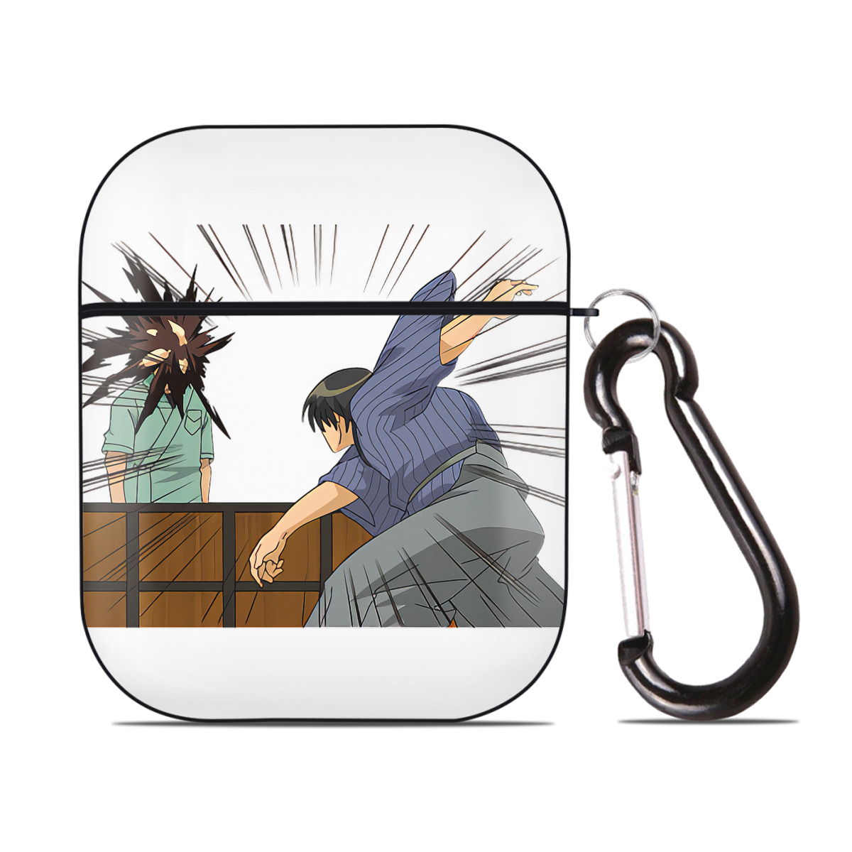 （画像用） ぎんたま 坂田銀時（さかたぎんとき） 神楽 志村新八（しむら しんぱち） GINTAMA Sakata Gintoki Kagura Shimura Shinpachi AirPods 第2世代保護ケース ハードシェル ブラック 耐衝撃・防指紋・カラビナ付き