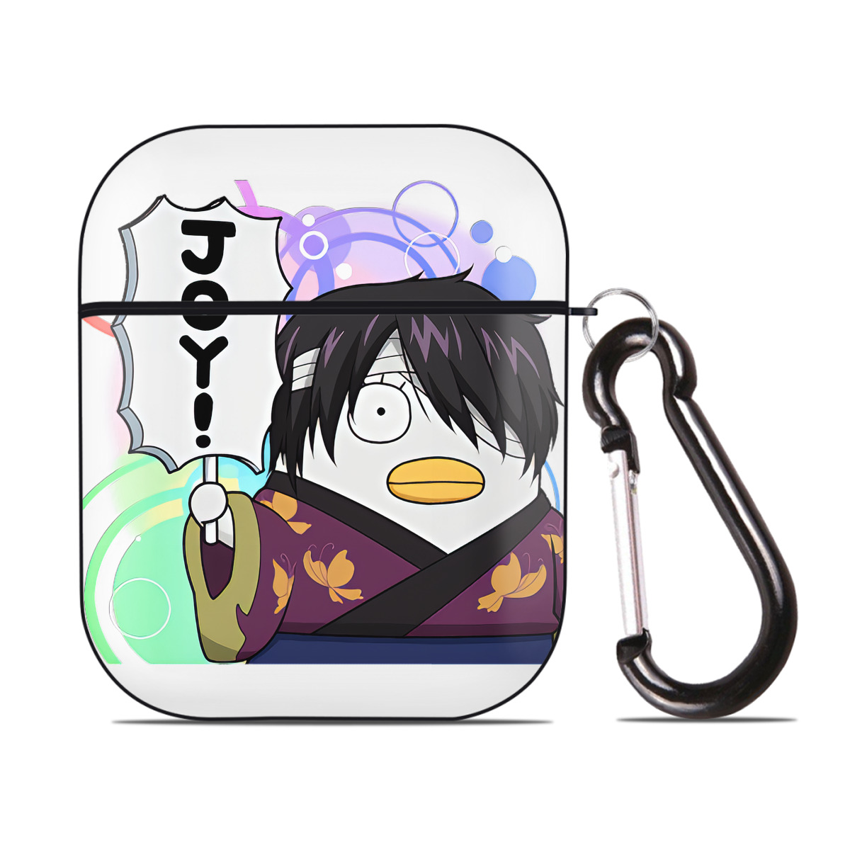 （画像用） ぎんたま 坂田銀時（さかたぎんとき） 神楽 志村新八（しむら しんぱち） GINTAMA Sakata Gintoki Kagura Shimura Shinpachi AirPods 第2世代保護ケース ハードシェル ブラック 耐衝撃・防指紋・カラビナ付き