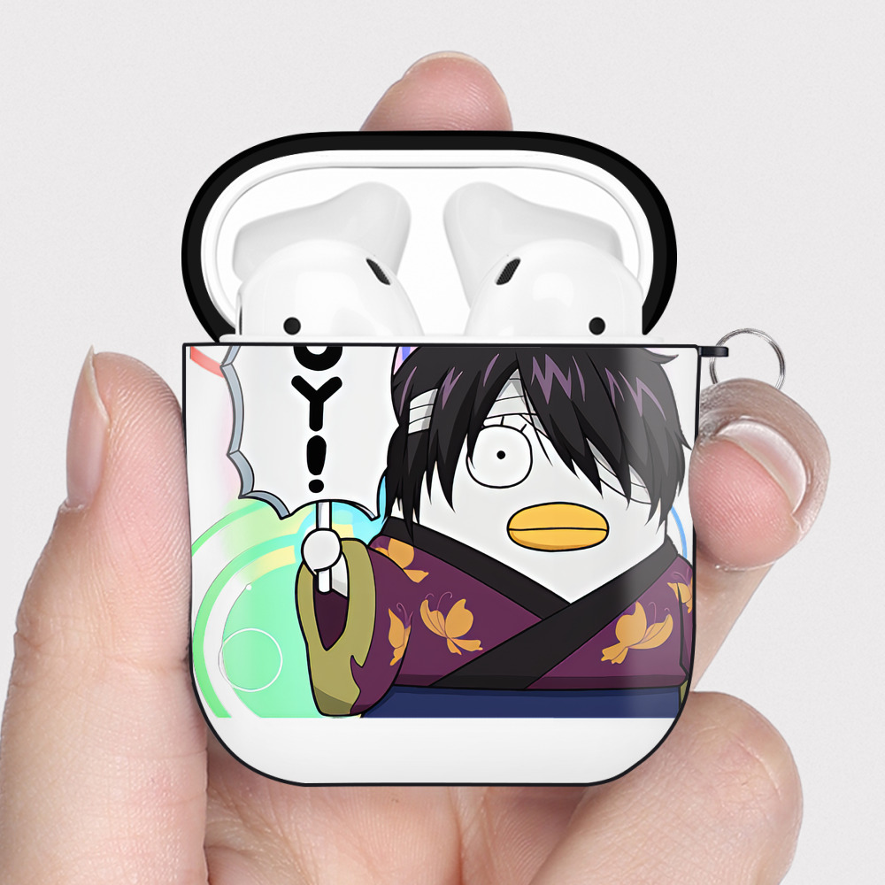 （画像用） ぎんたま 坂田銀時（さかたぎんとき） 神楽 志村新八（しむら しんぱち） GINTAMA Sakata Gintoki Kagura Shimura Shinpachi AirPods 第2世代保護ケース ハードシェル ブラック 耐衝撃・防指紋・カラビナ付き