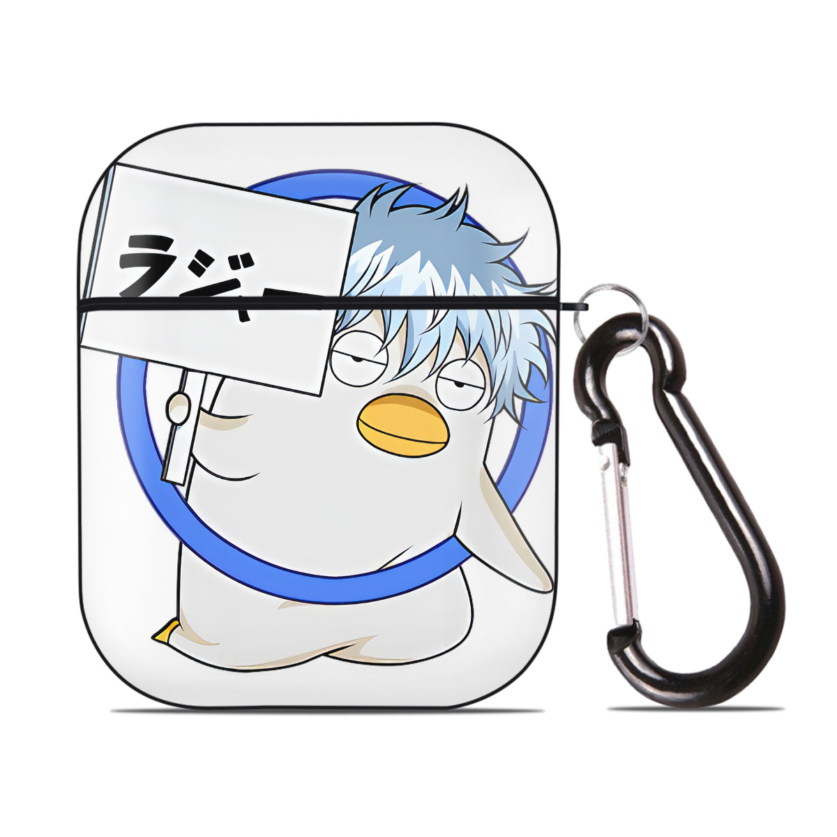 （画像用） ぎんたま 坂田銀時（さかたぎんとき） 神楽 志村新八（しむら しんぱち） GINTAMA Sakata Gintoki Kagura Shimura Shinpachi AirPods 第2世代保護ケース ハードシェル ブラック 耐衝撃・防指紋・カラビナ付き