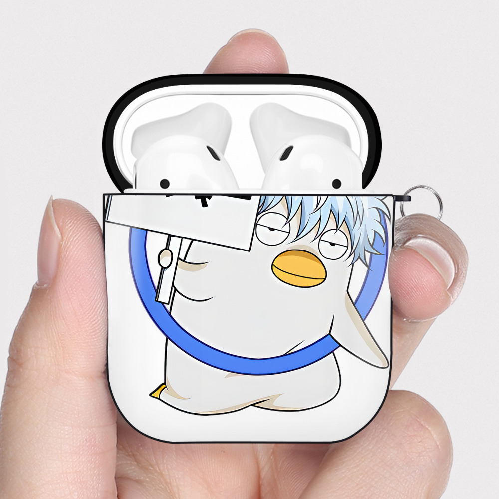 （画像用） ぎんたま 坂田銀時（さかたぎんとき） 神楽 志村新八（しむら しんぱち） GINTAMA Sakata Gintoki Kagura Shimura Shinpachi AirPods 第2世代保護ケース ハードシェル ブラック 耐衝撃・防指紋・カラビナ付き