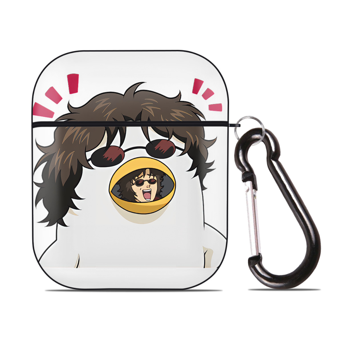 （画像用） ぎんたま 坂田銀時（さかたぎんとき） 神楽 志村新八（しむら しんぱち） GINTAMA Sakata Gintoki Kagura Shimura Shinpachi AirPods 第2世代保護ケース ハードシェル ブラック 耐衝撃・防指紋・カラビナ付き