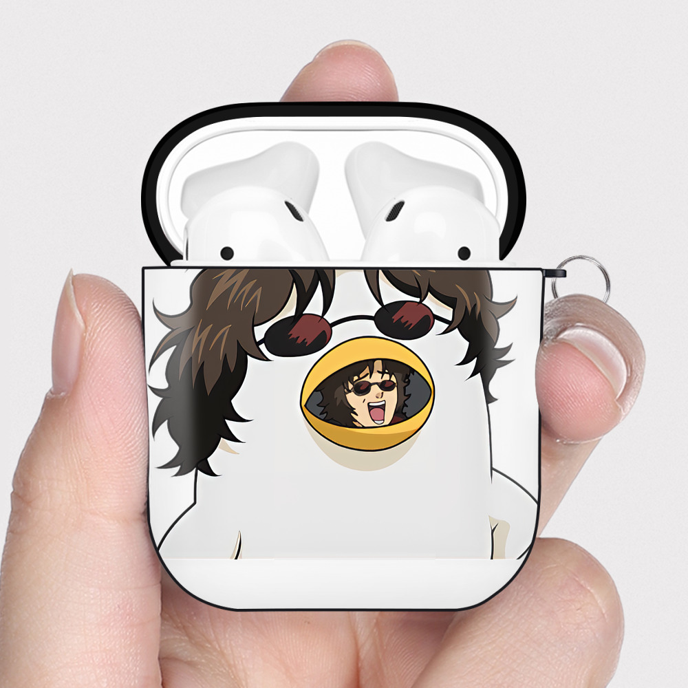 （画像用） ぎんたま 坂田銀時（さかたぎんとき） 神楽 志村新八（しむら しんぱち） GINTAMA Sakata Gintoki Kagura Shimura Shinpachi AirPods 第2世代保護ケース ハードシェル ブラック 耐衝撃・防指紋・カラビナ付き