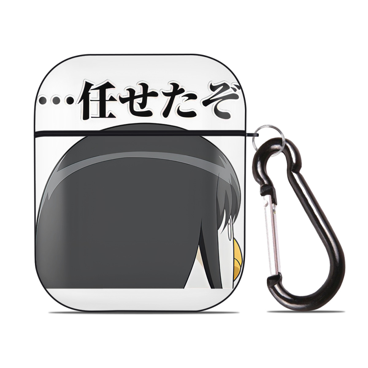 （画像用） ぎんたま 坂田銀時（さかたぎんとき） 神楽 志村新八（しむら しんぱち） GINTAMA Sakata Gintoki Kagura Shimura Shinpachi AirPods 第2世代保護ケース ハードシェル ブラック 耐衝撃・防指紋・カラビナ付き