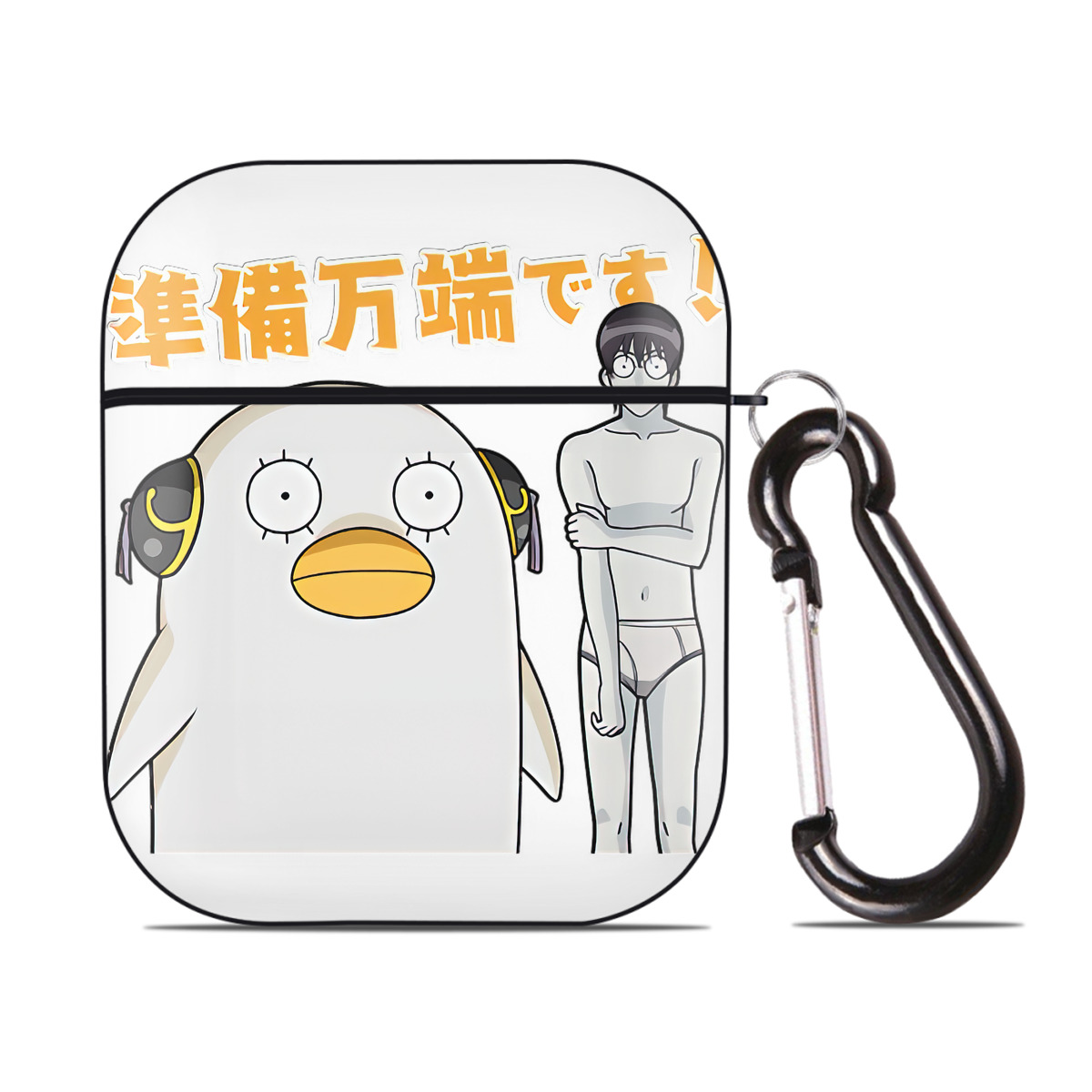 （画像用） ぎんたま 坂田銀時（さかたぎんとき） 神楽 志村新八（しむら しんぱち） GINTAMA Sakata Gintoki Kagura Shimura Shinpachi AirPods 第2世代保護ケース ハードシェル ブラック 耐衝撃・防指紋・カラビナ付き