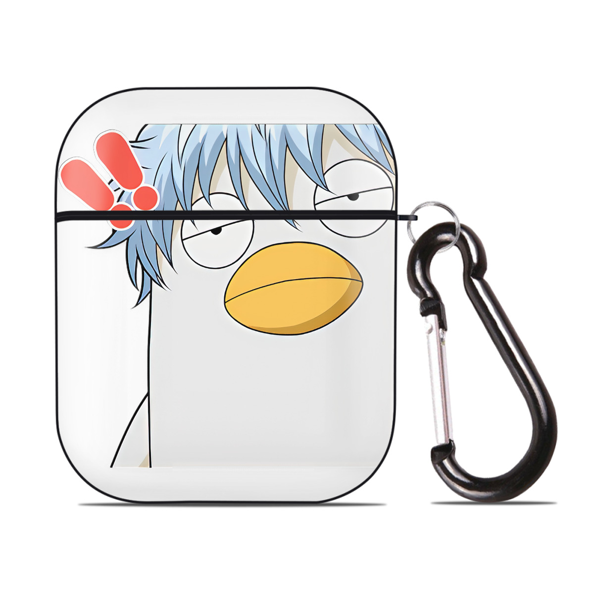 （画像用） ぎんたま 坂田銀時（さかたぎんとき） 神楽 志村新八（しむら しんぱち） GINTAMA Sakata Gintoki Kagura Shimura Shinpachi AirPods 第2世代保護ケース ハードシェル ブラック 耐衝撃・防指紋・カラビナ付き