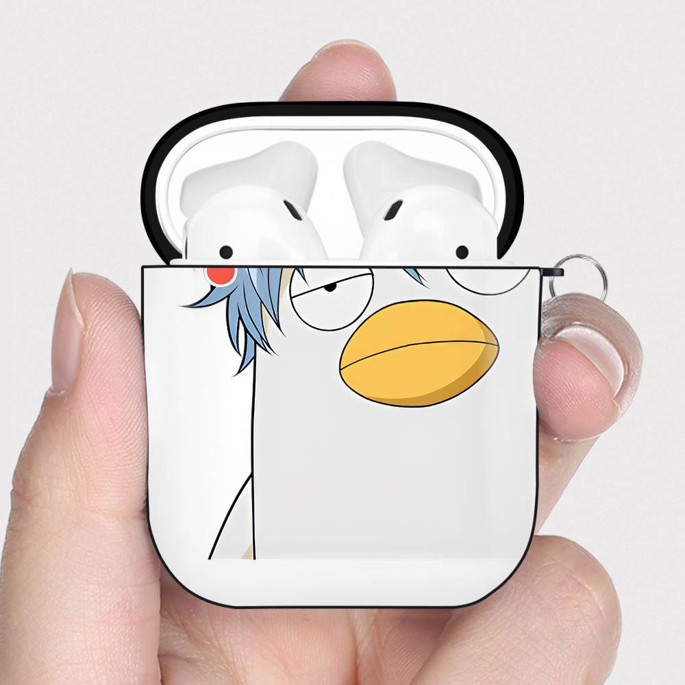 （画像用） ぎんたま 坂田銀時（さかたぎんとき） 神楽 志村新八（しむら しんぱち） GINTAMA Sakata Gintoki Kagura Shimura Shinpachi AirPods 第2世代保護ケース ハードシェル ブラック 耐衝撃・防指紋・カラビナ付き