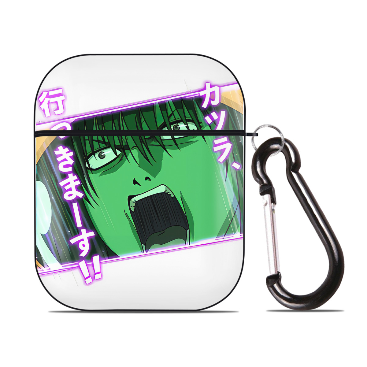 （画像用） ぎんたま 坂田銀時（さかたぎんとき） 神楽 志村新八（しむら しんぱち） GINTAMA Sakata Gintoki Kagura Shimura Shinpachi AirPods 第2世代保護ケース ハードシェル ブラック 耐衝撃・防指紋・カラビナ付き