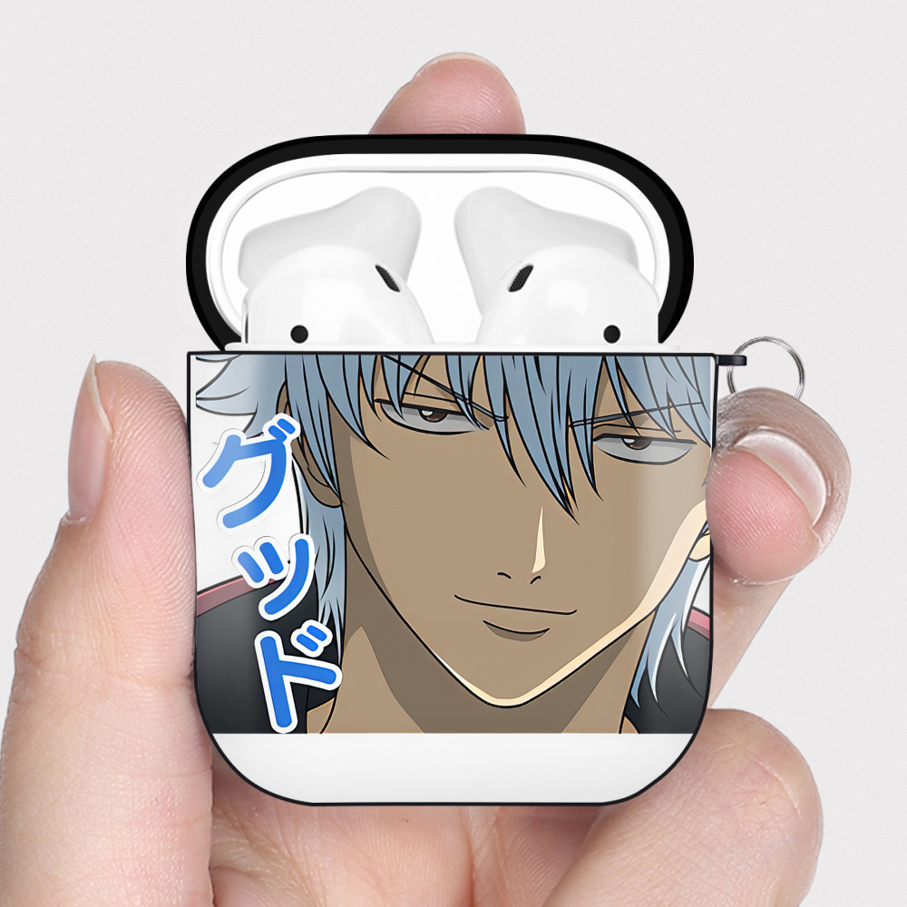 （画像用） ぎんたま 坂田銀時（さかたぎんとき） 神楽 志村新八（しむら しんぱち） GINTAMA Sakata Gintoki Kagura Shimura Shinpachi AirPods 第2世代保護ケース ハードシェル ブラック 耐衝撃・防指紋・カラビナ付き