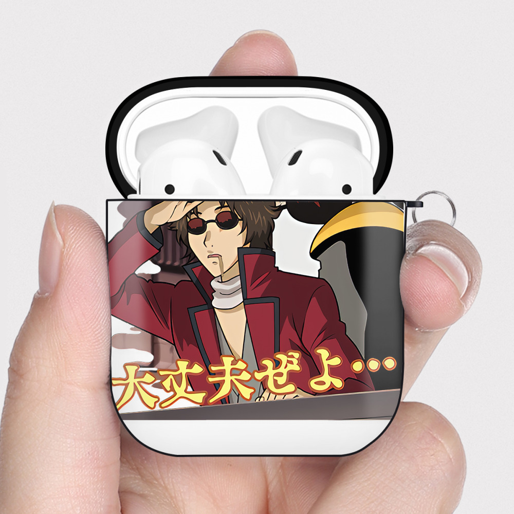 （画像用） ぎんたま 坂田銀時（さかたぎんとき） 神楽 志村新八（しむら しんぱち） GINTAMA Sakata Gintoki Kagura Shimura Shinpachi AirPods 第2世代保護ケース ハードシェル ブラック 耐衝撃・防指紋・カラビナ付き
