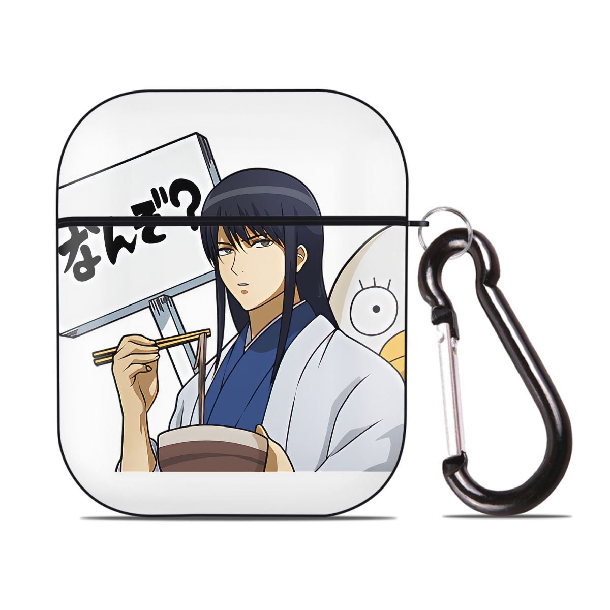 （画像用） ぎんたま 坂田銀時（さかたぎんとき） 神楽 志村新八（しむら しんぱち） GINTAMA Sakata Gintoki Kagura Shimura Shinpachi AirPods 第2世代保護ケース ハードシェル ブラック 耐衝撃・防指紋・カラビナ付き