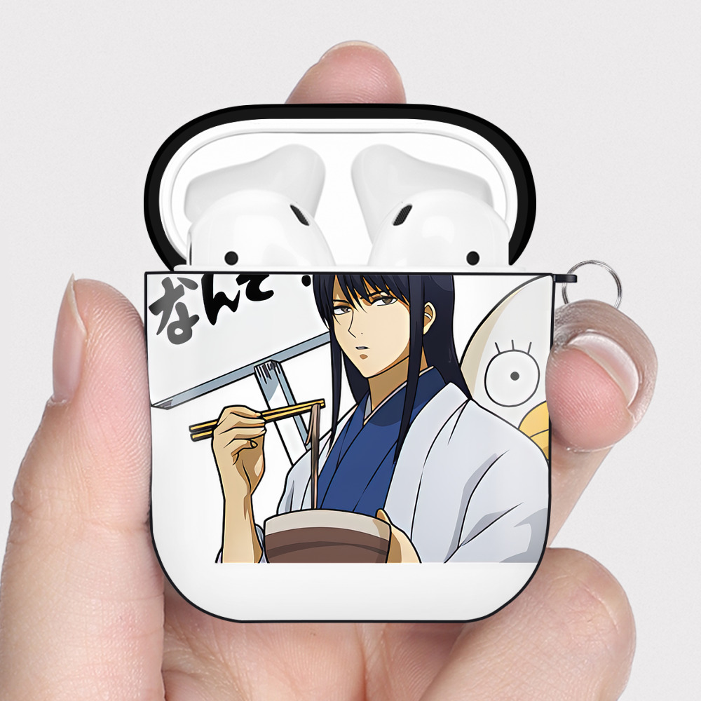 （画像用） ぎんたま 坂田銀時（さかたぎんとき） 神楽 志村新八（しむら しんぱち） GINTAMA Sakata Gintoki Kagura Shimura Shinpachi AirPods 第2世代保護ケース ハードシェル ブラック 耐衝撃・防指紋・カラビナ付き